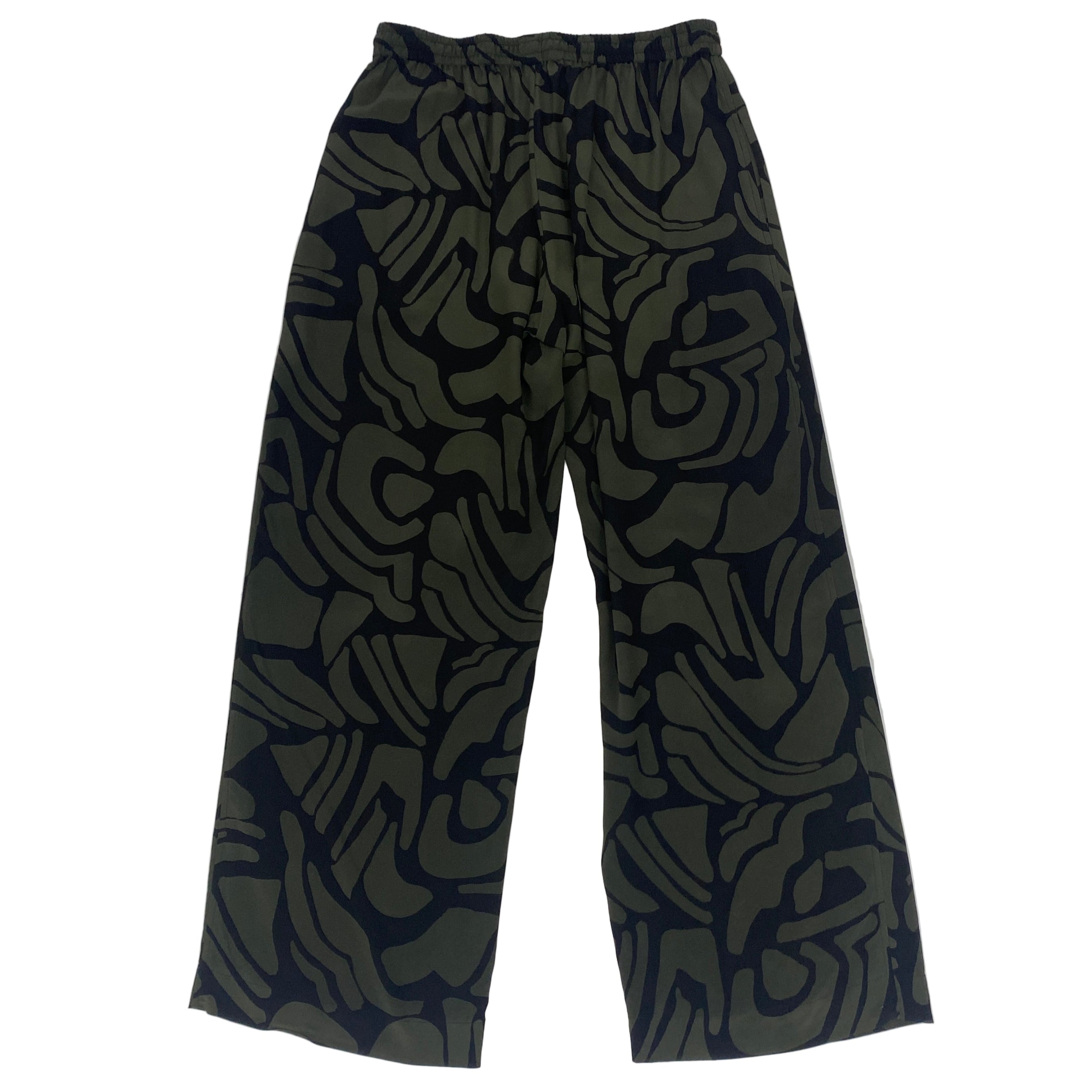 Matteau £345 Khaki & Black Silk Pull-On Elasticated Pants M