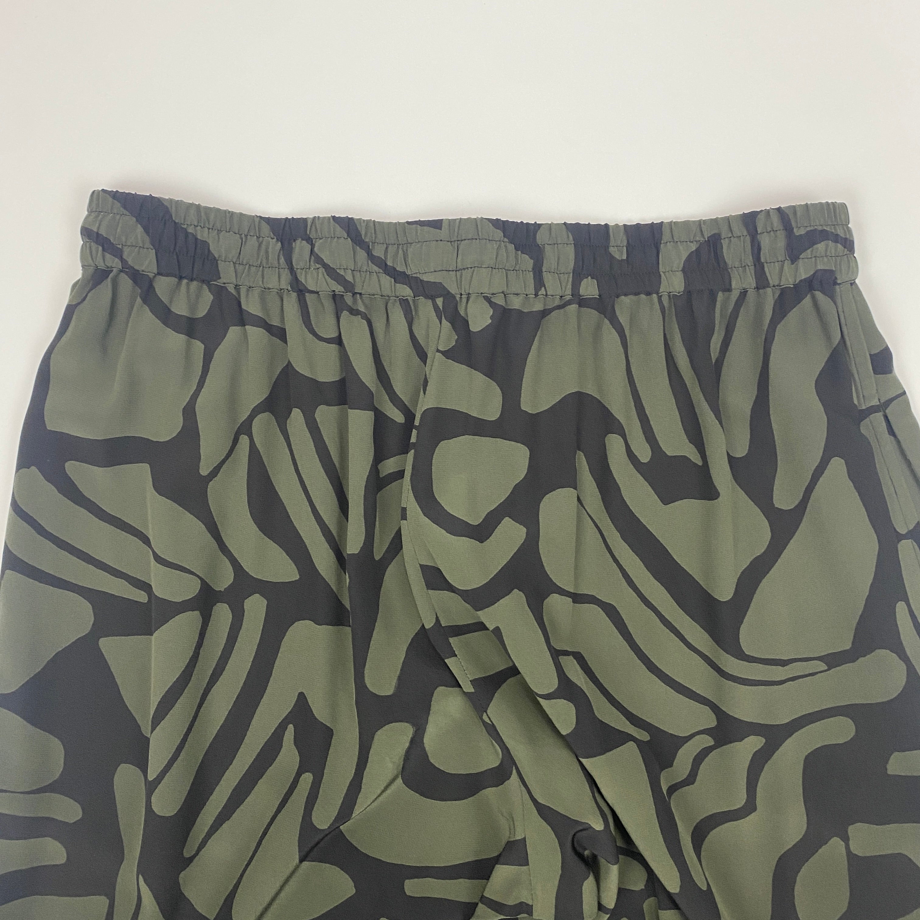 Matteau £345 Khaki & Black Silk Pull-On Elasticated Pants M