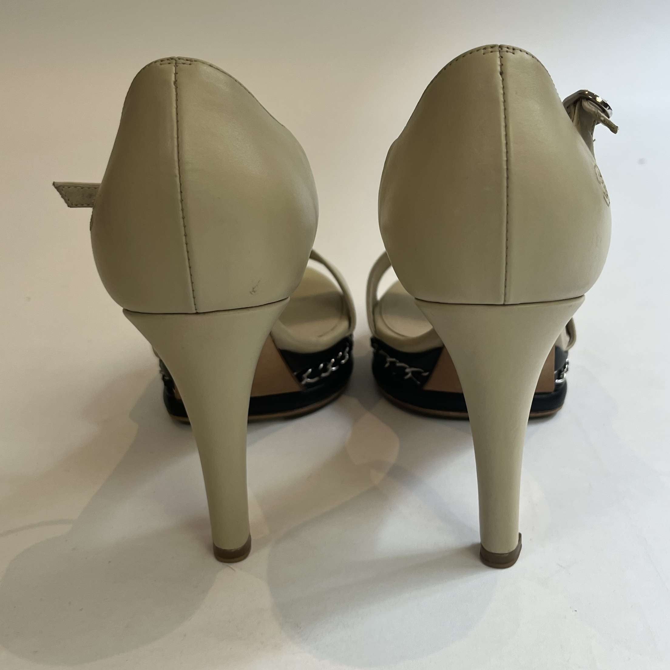 Chanel Cream Lambskin Chain Platform Sandals 38