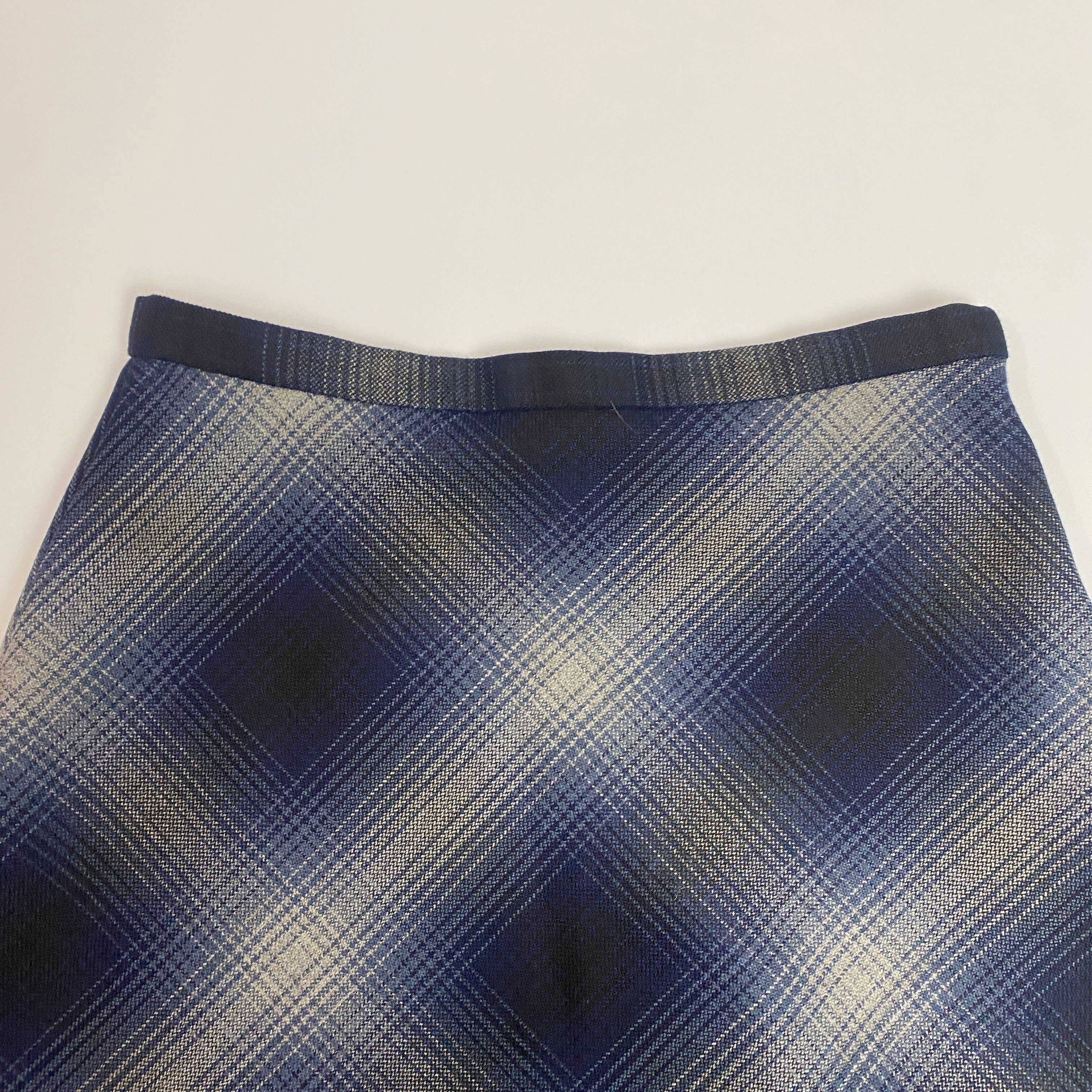 Christian Dior New £2000 Navy & Grey Virgin Wool Plaid Skirt S