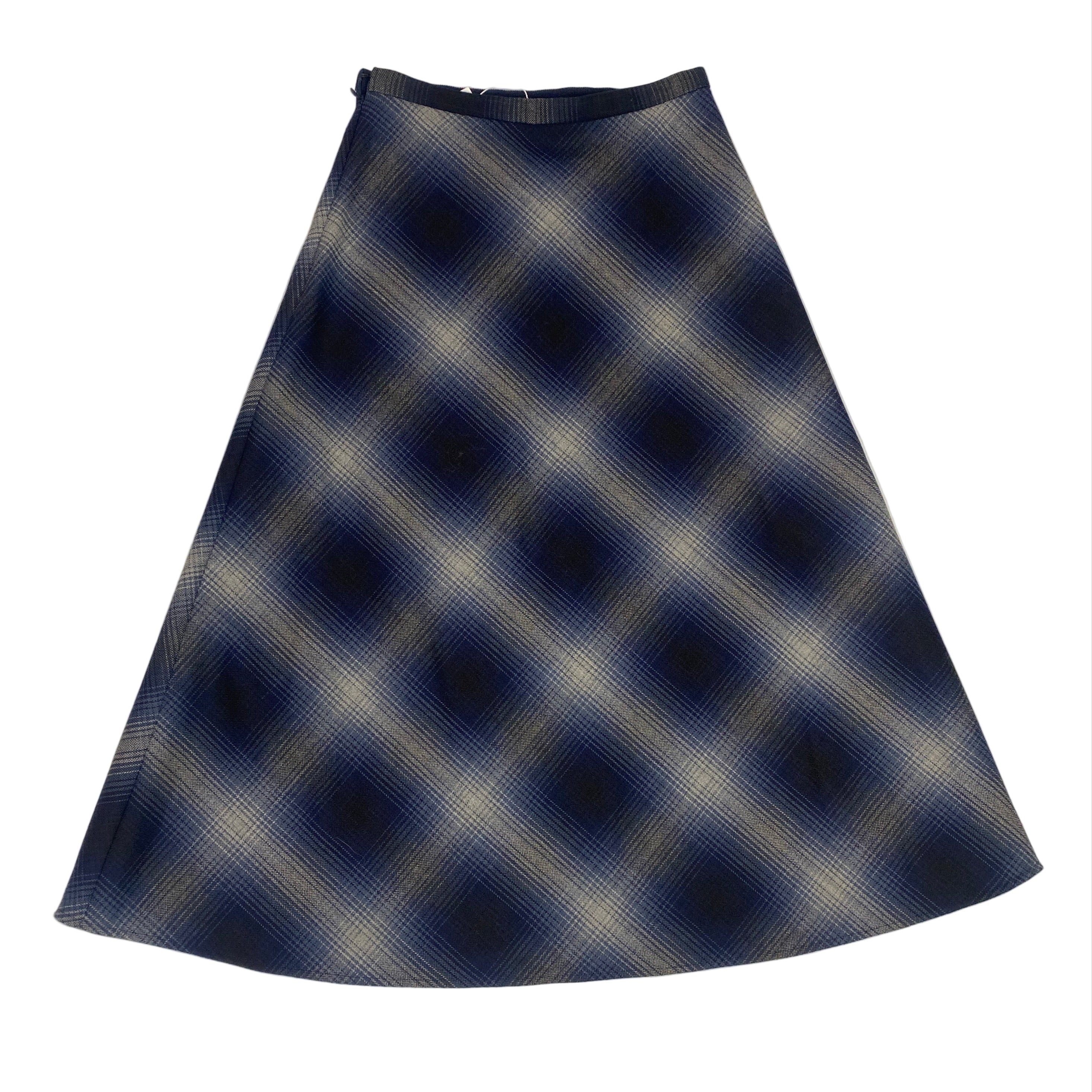 Christian Dior New £2000 Navy & Grey Virgin Wool Plaid Skirt S