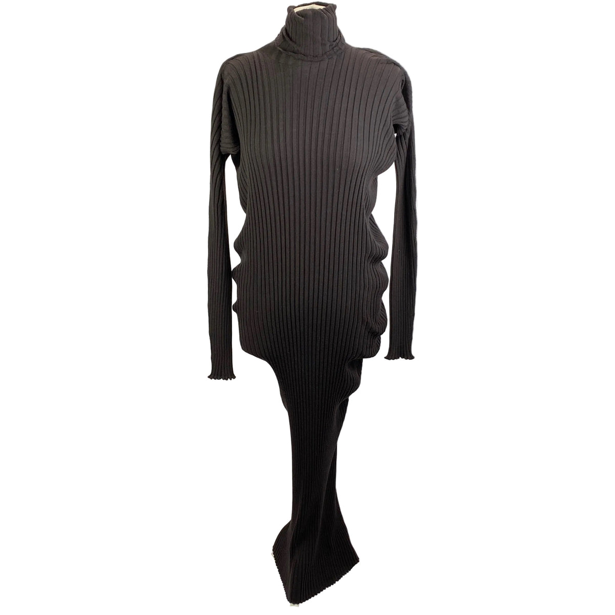 Bottega Veneta Espresso Wool Rib Knit Turtleneck Dress M