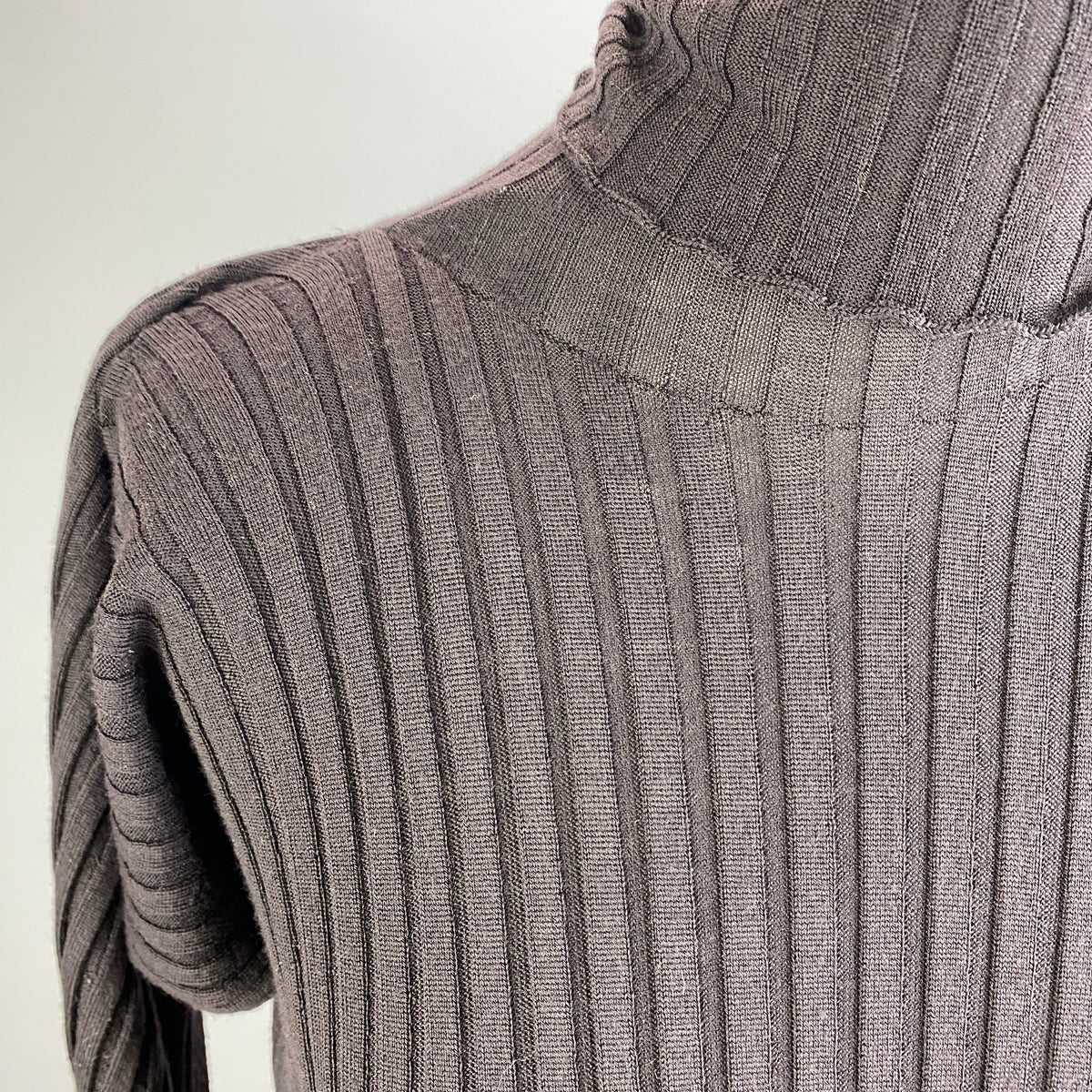 Bottega Veneta Espresso Wool Rib Knit Turtleneck Dress M