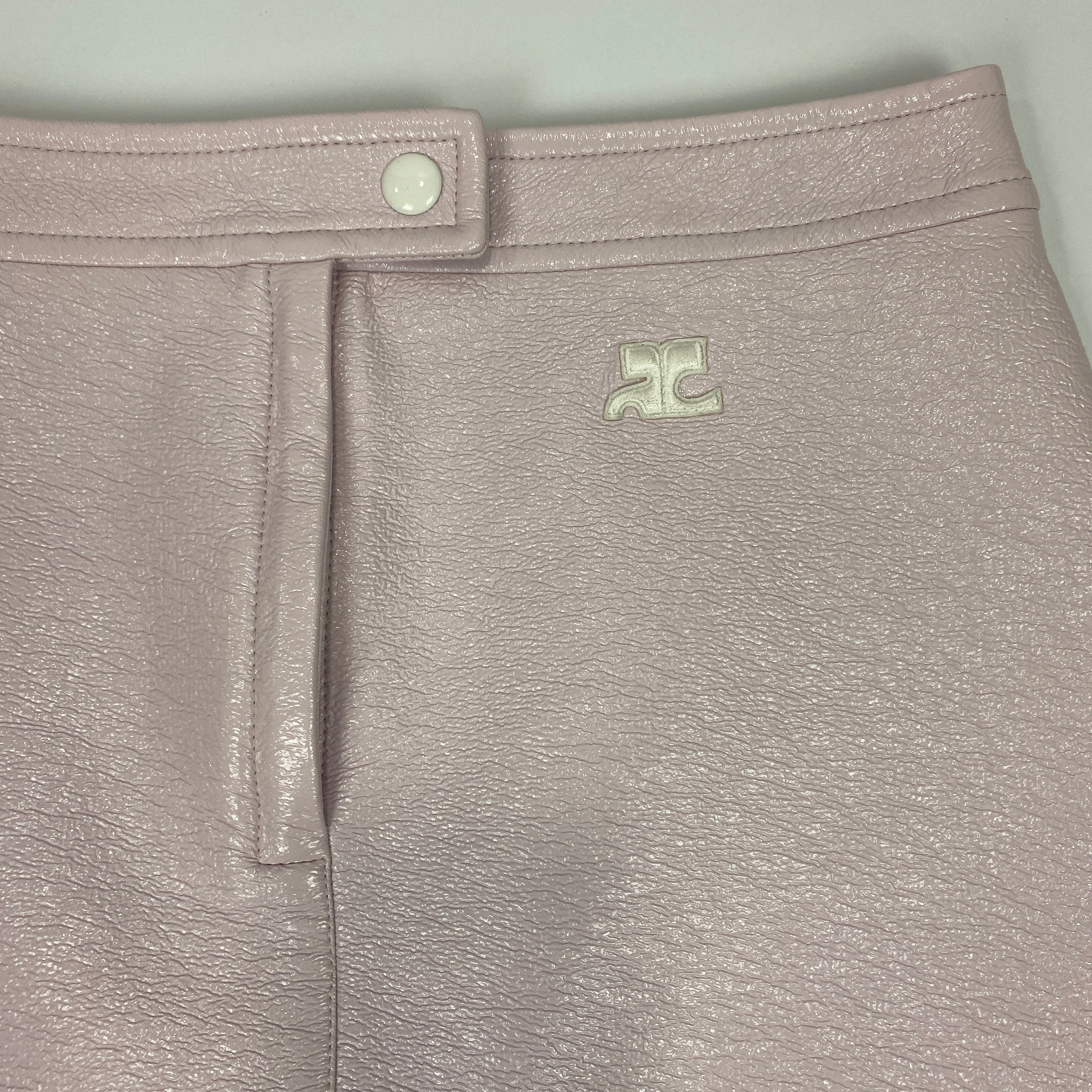 Courreges New £560 Pale Pink Wet Look Mini Skirt XS