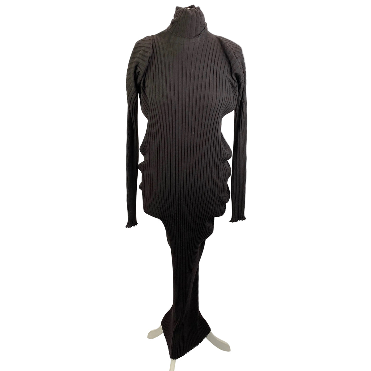 Bottega Veneta Espresso Wool Rib Knit Turtleneck Dress M