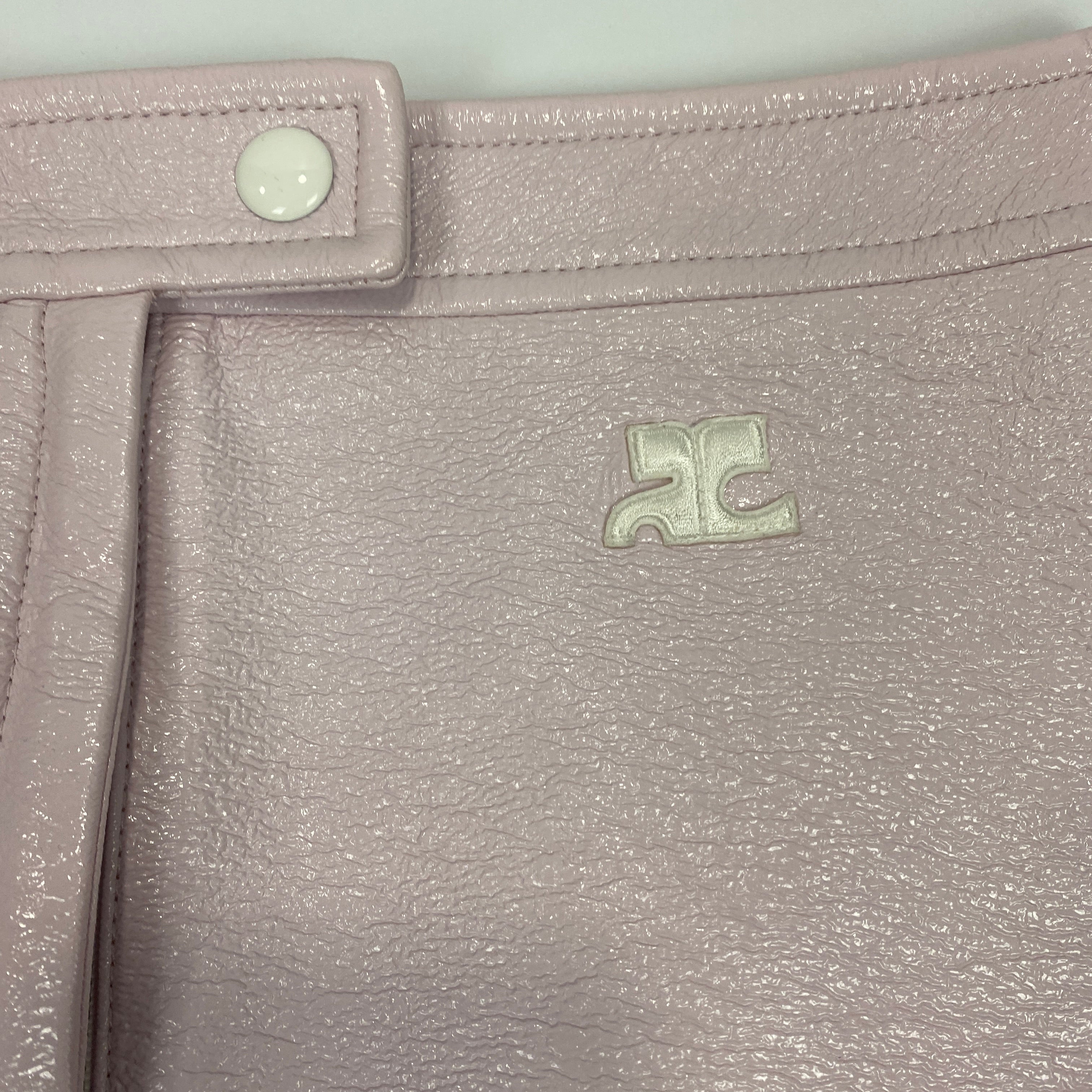 Courreges New £560 Pale Pink Wet Look Mini Skirt XS