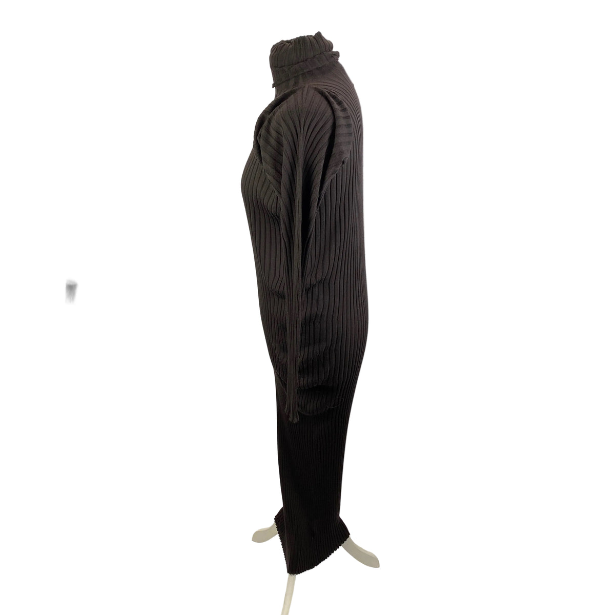 Bottega Veneta Espresso Wool Rib Knit Turtleneck Dress M
