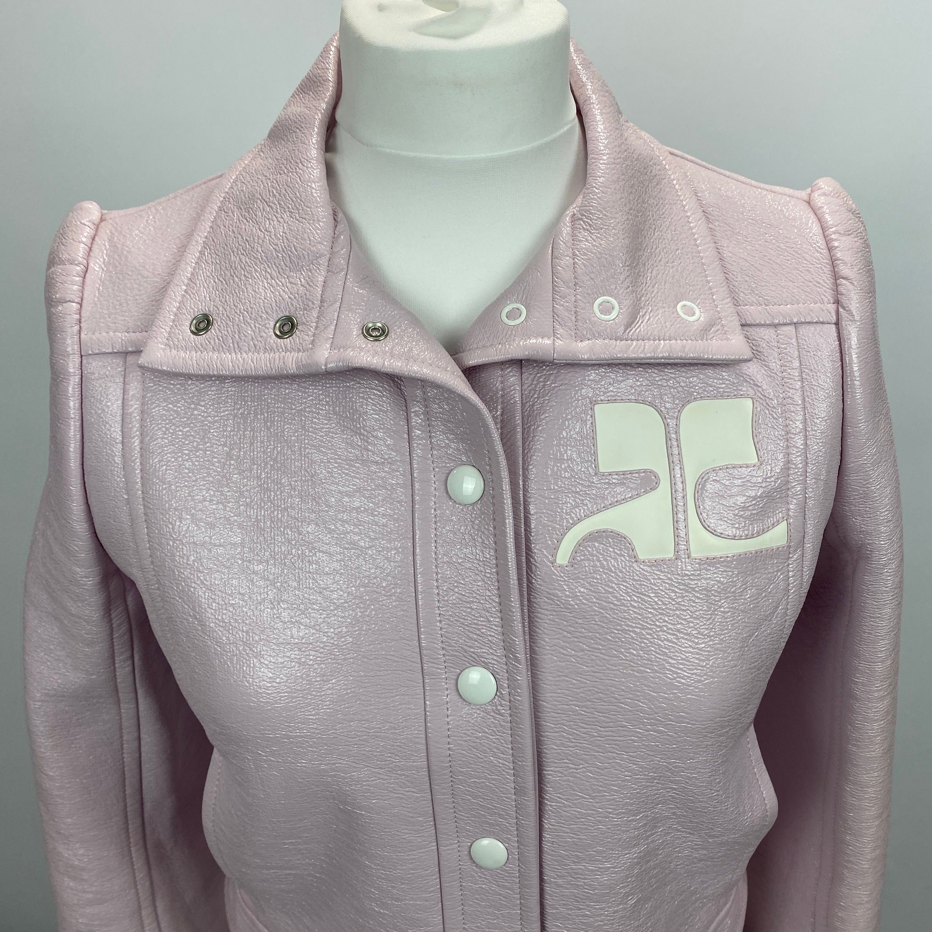 Courreges New £1000 Pale Pink Wet Look Bomber Jacket S