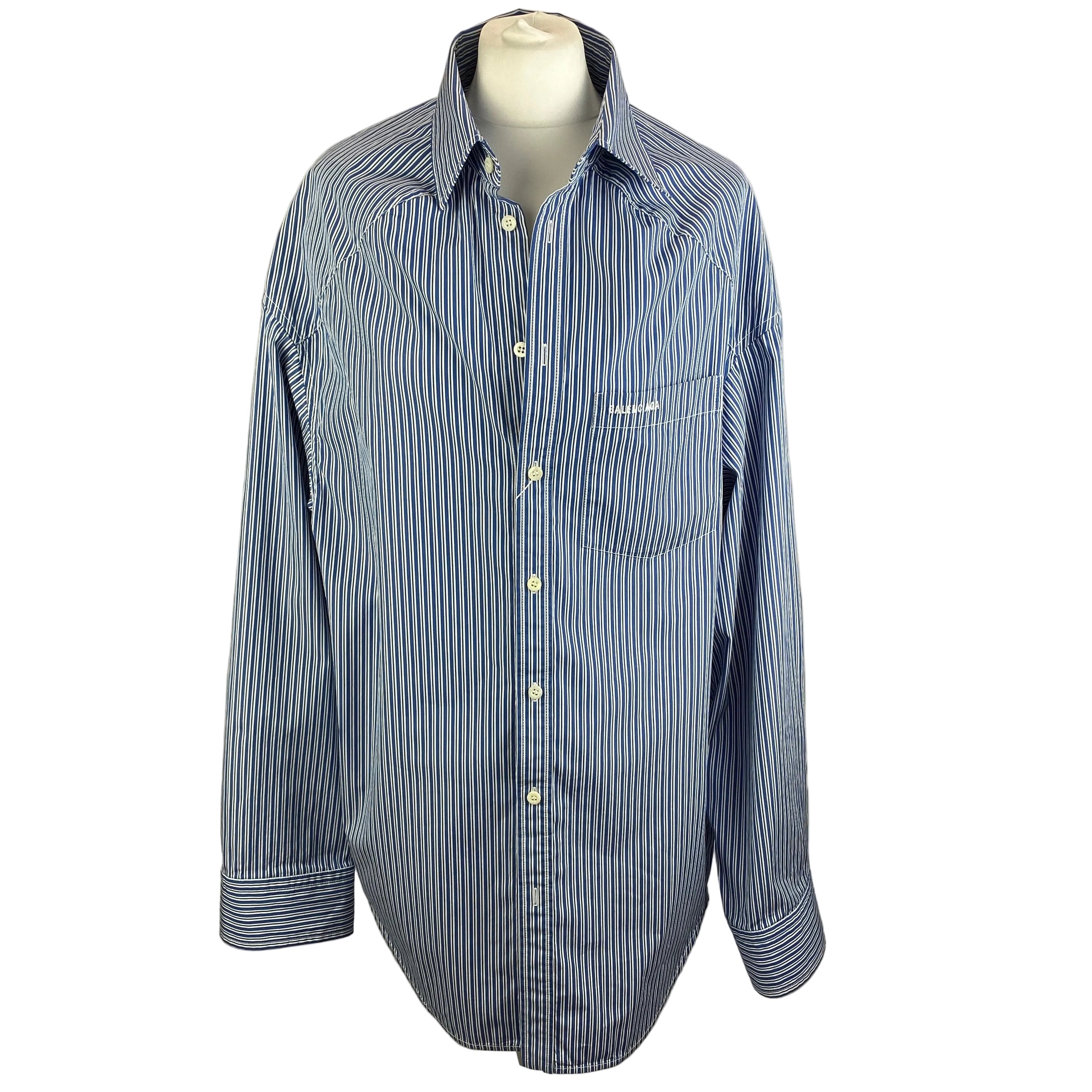 Balenciaga New £931 Blue Stripe Poplin Unisex Shirt XS/S/M/L