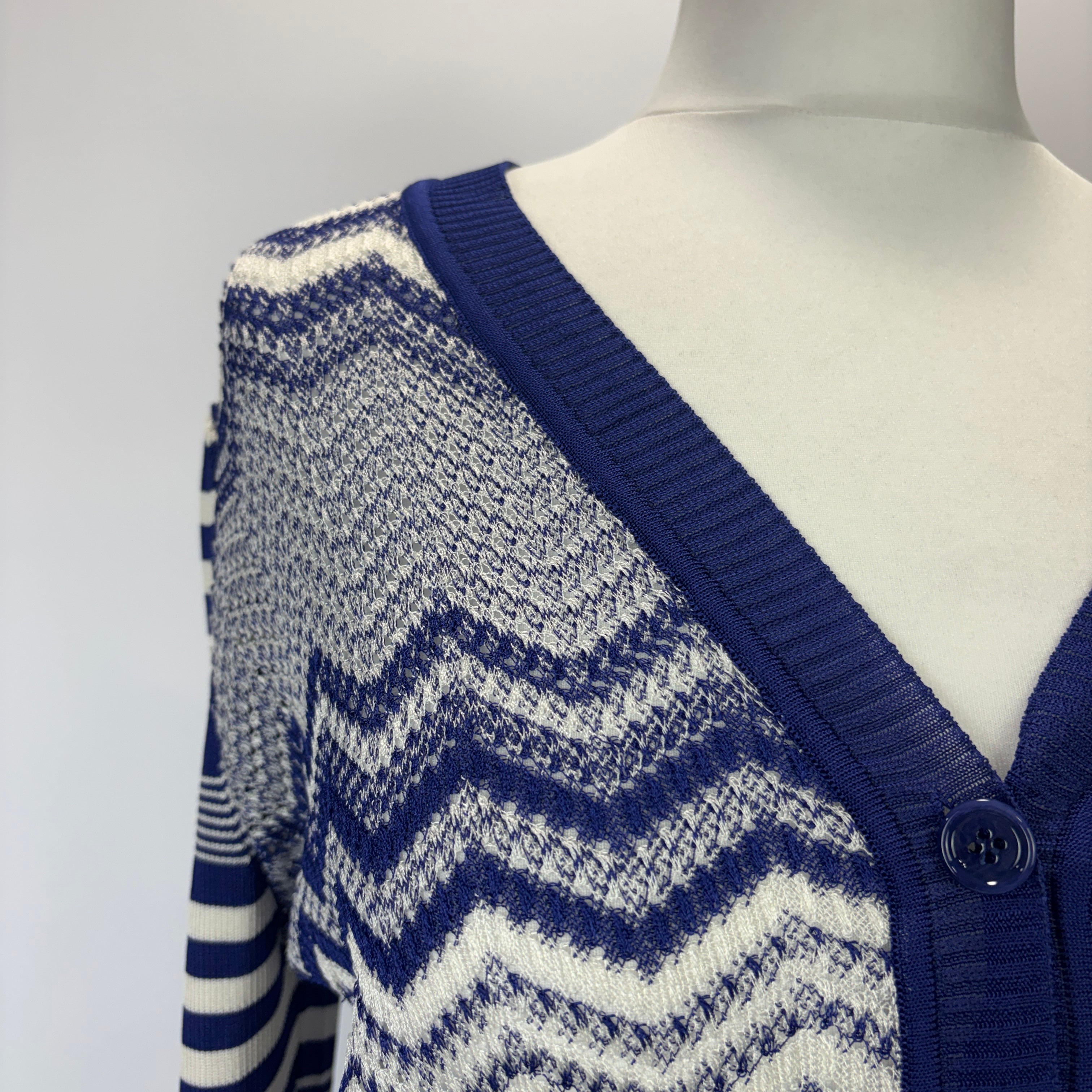 Missoni New £960 Blue & Ivory Chevron Knit Cardigan XXL