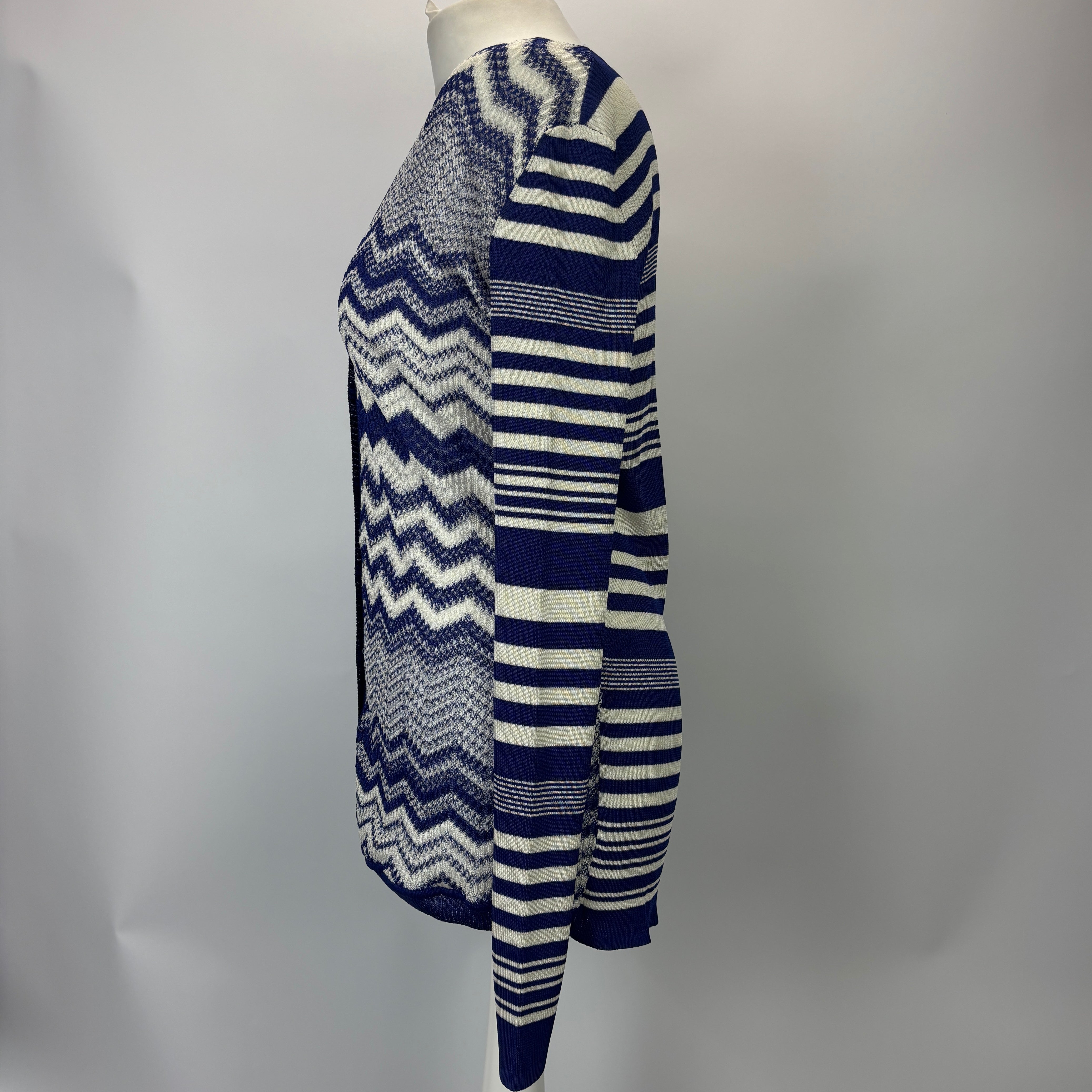 Missoni New £960 Blue & Ivory Chevron Knit Cardigan XXL