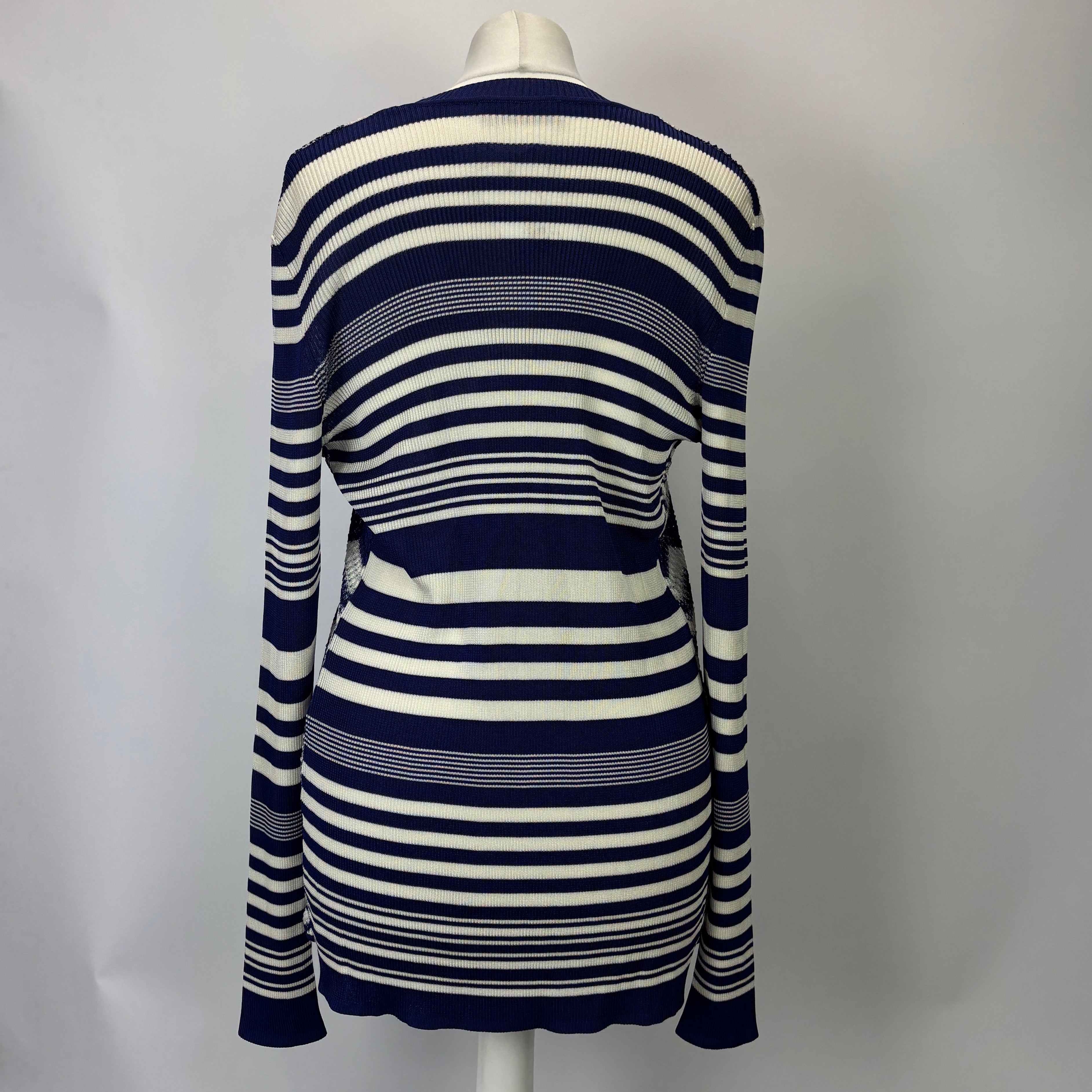 Missoni New £960 Blue & Ivory Chevron Knit Cardigan XXL