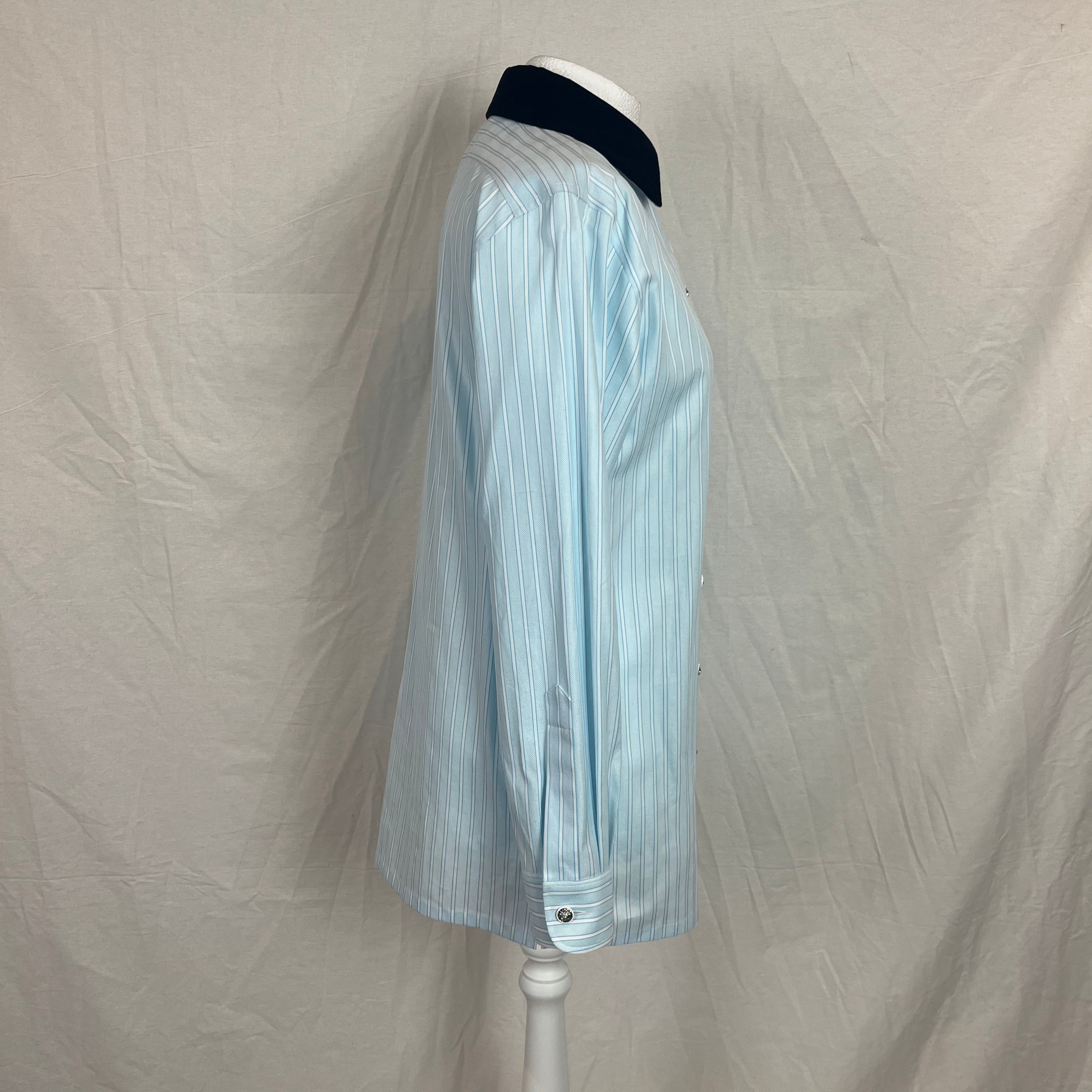 Chanel Brand New £2790 Blue Stripe Cotton Shirt with Velvet Collar XS