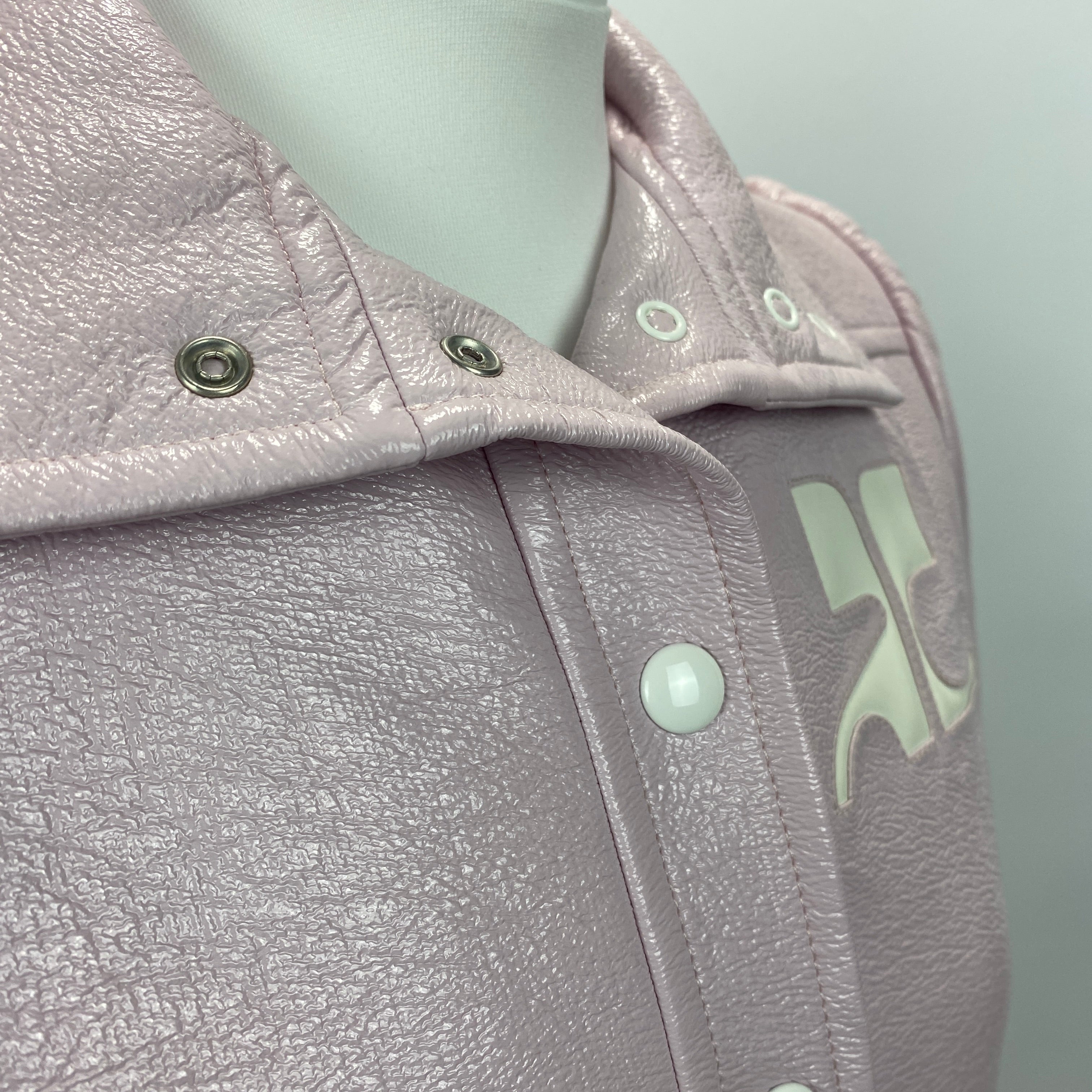 Courreges New £1000 Pale Pink Wet Look Bomber Jacket S