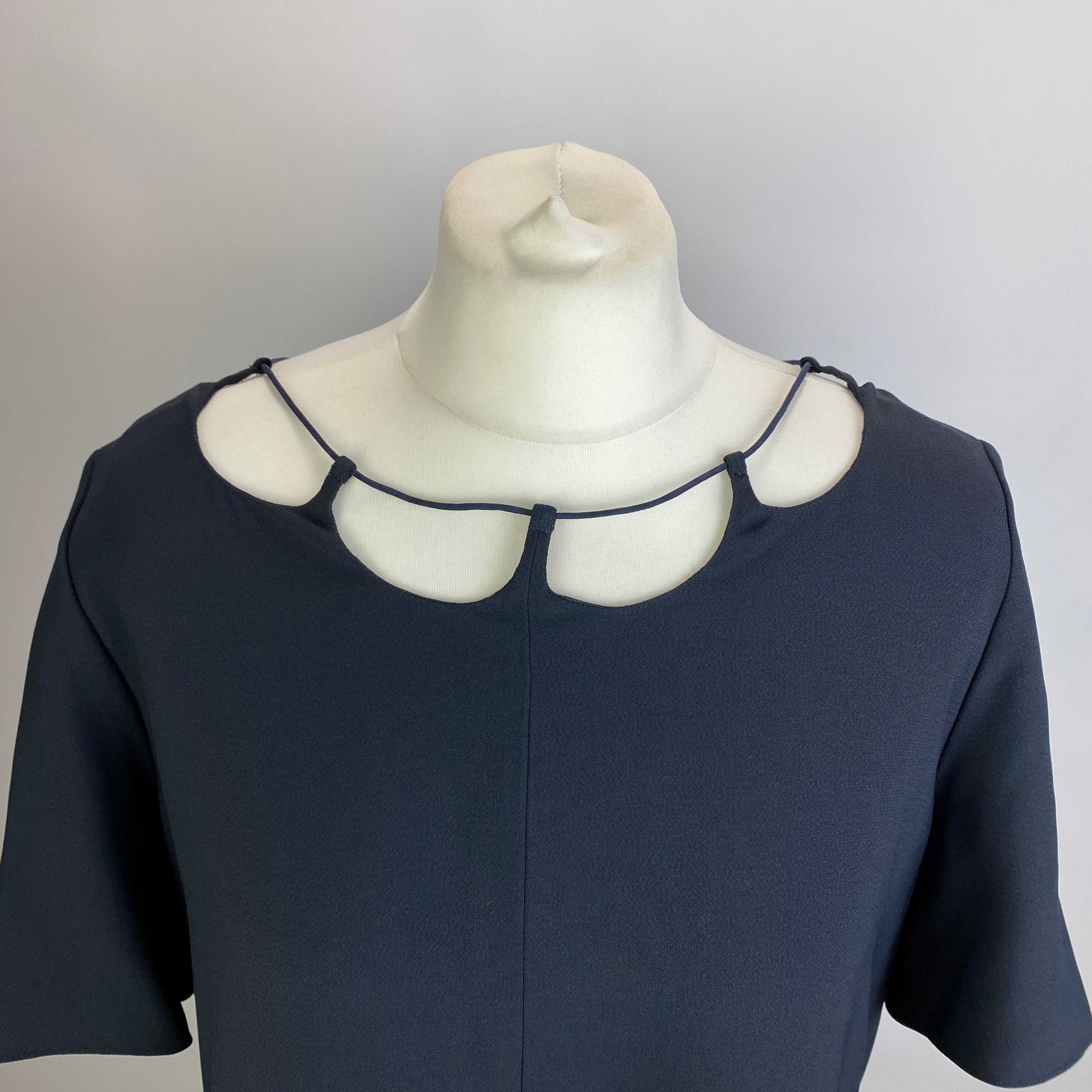 Chloe New Navy Crepe Shoestring Neck Tunic Dress L