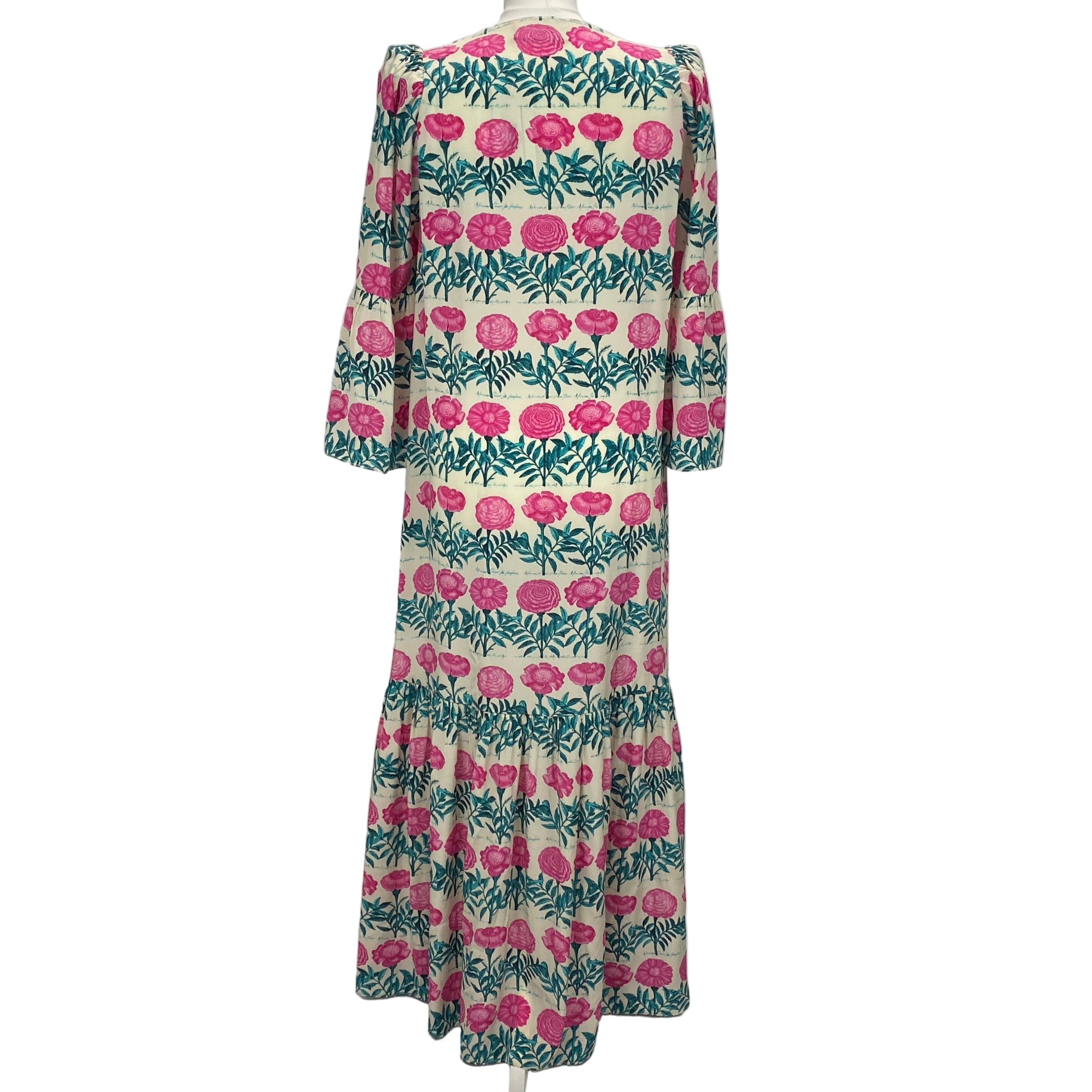 Adriana Degreas £620 Pink & Teal Floral Silk Maxi Dress XS/S