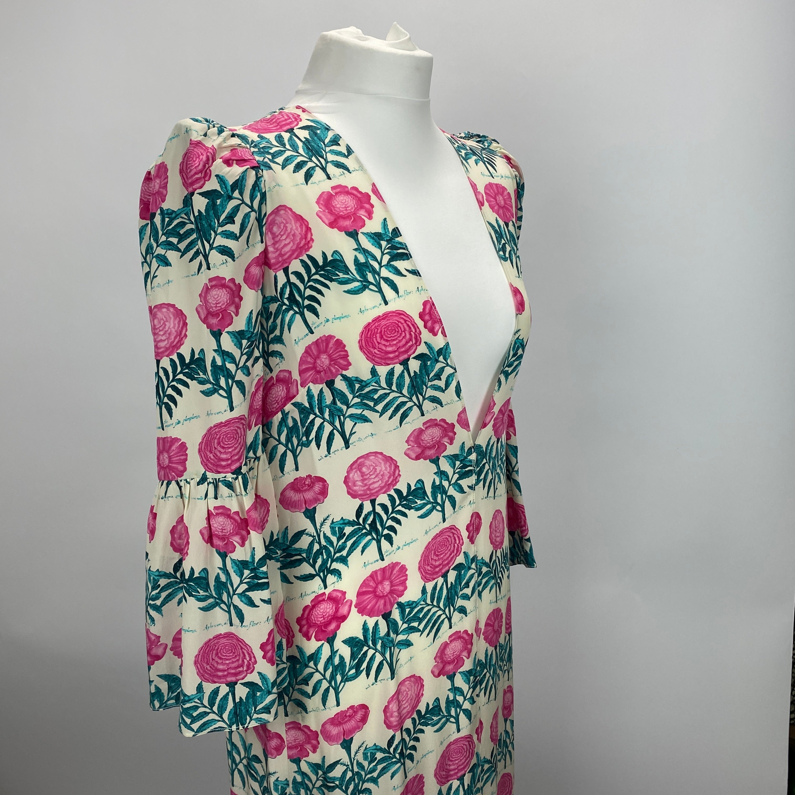 Adriana Degreas £620 Pink & Teal Floral Silk Maxi Dress XS/S
