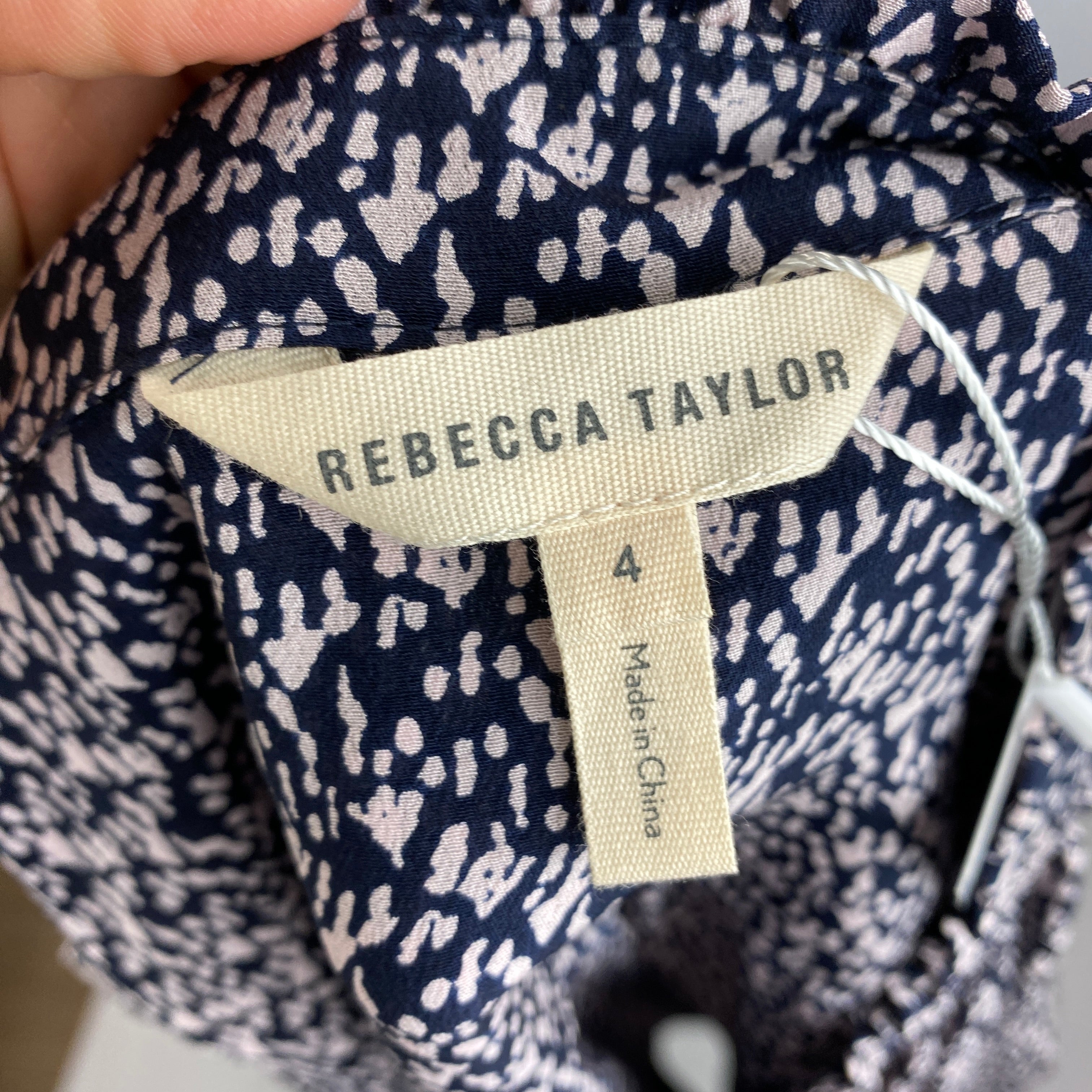 Rebecca Taylor Navy & Lilac Silk Shirred Midi Dress XS