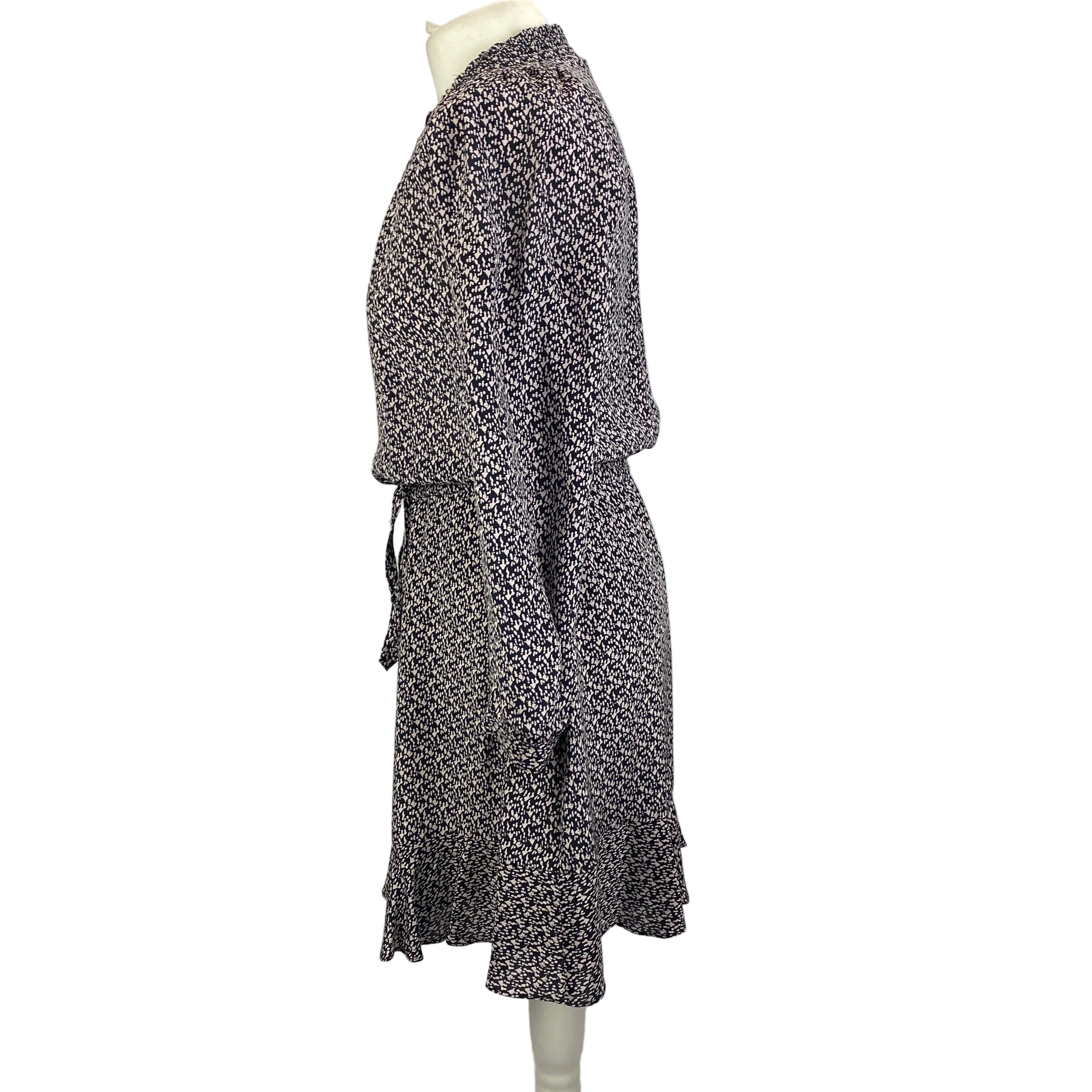 Rebecca Taylor Navy & Lilac Silk Shirred Midi Dress XS