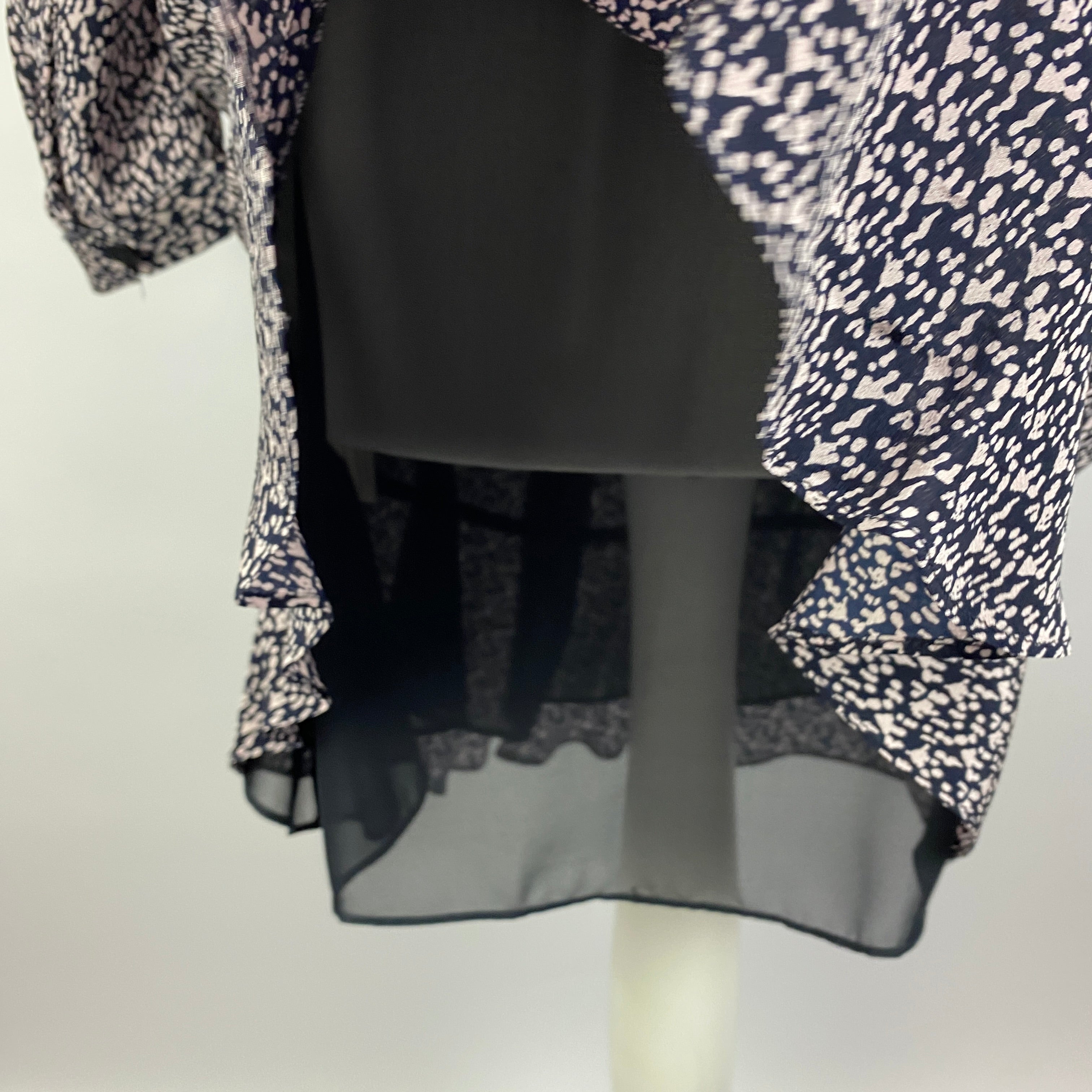 Rebecca Taylor Navy & Lilac Silk Shirred Midi Dress XS