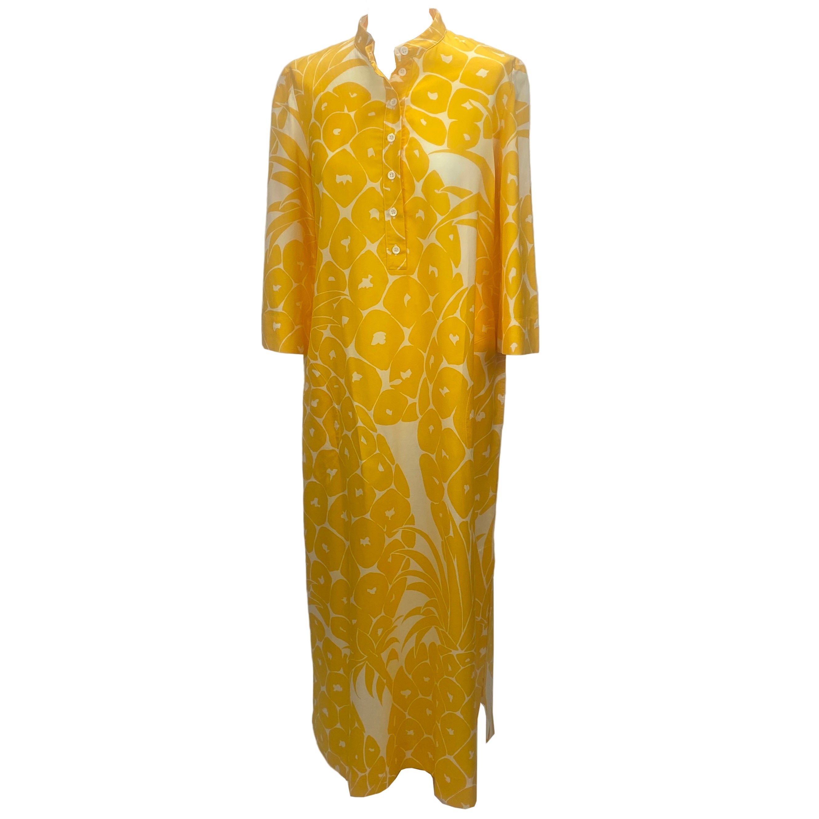 Eres £1130 Yellow Pineapple Print Cotton & Silk Tunic Dress M
