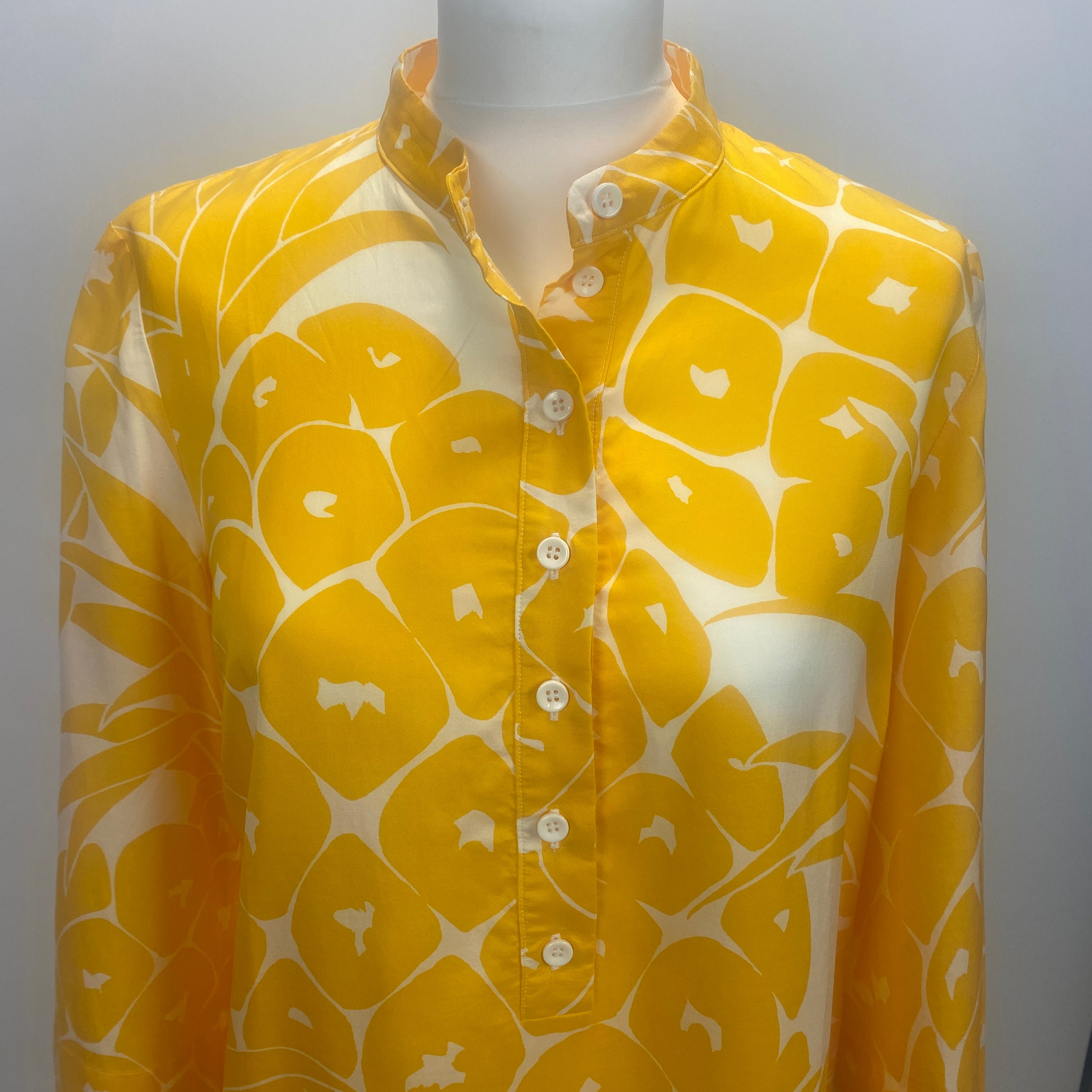 Eres £1130 Yellow Pineapple Print Cotton & Silk Tunic Dress M