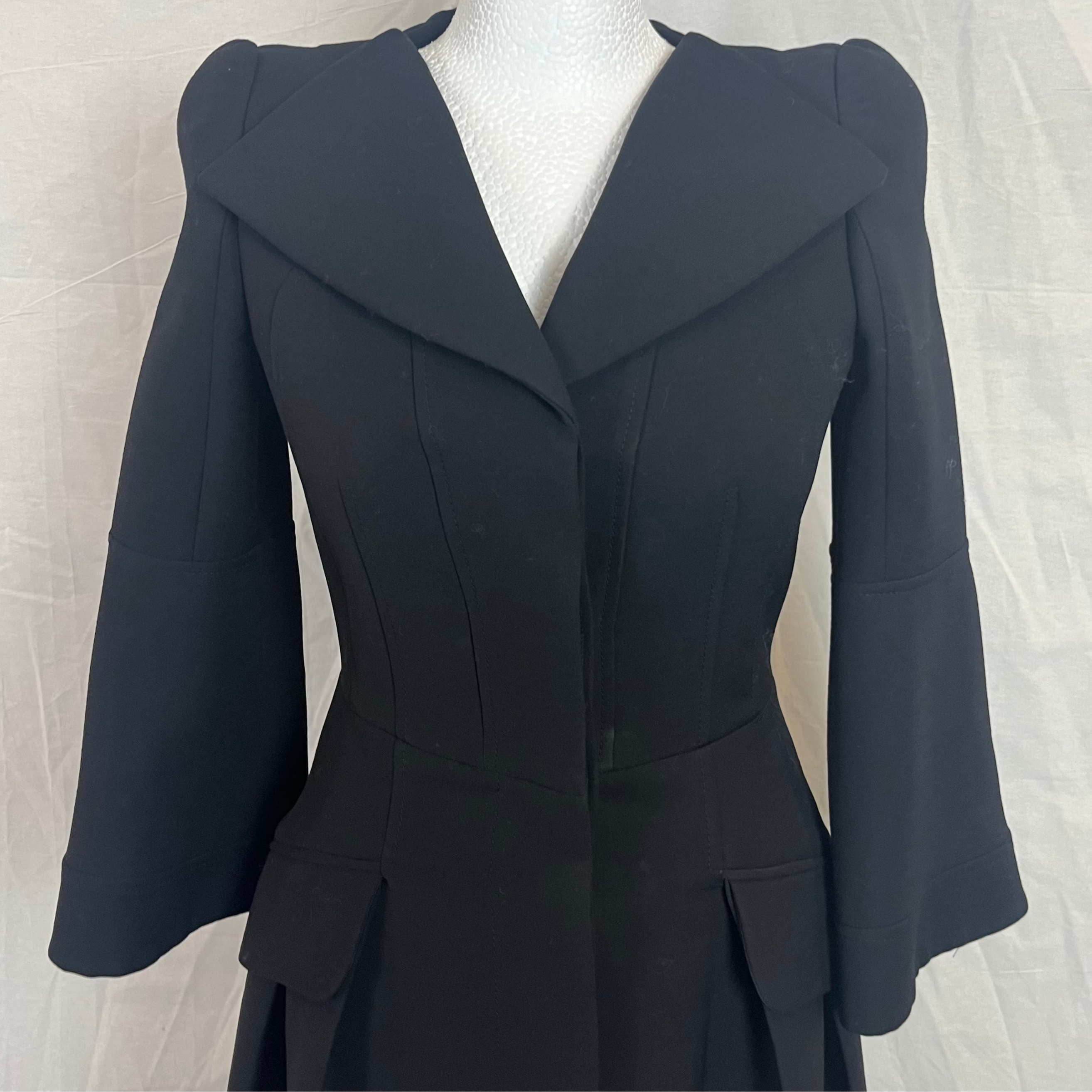 Alexander McQueen Black Wool & Silk Frock Coat XXS