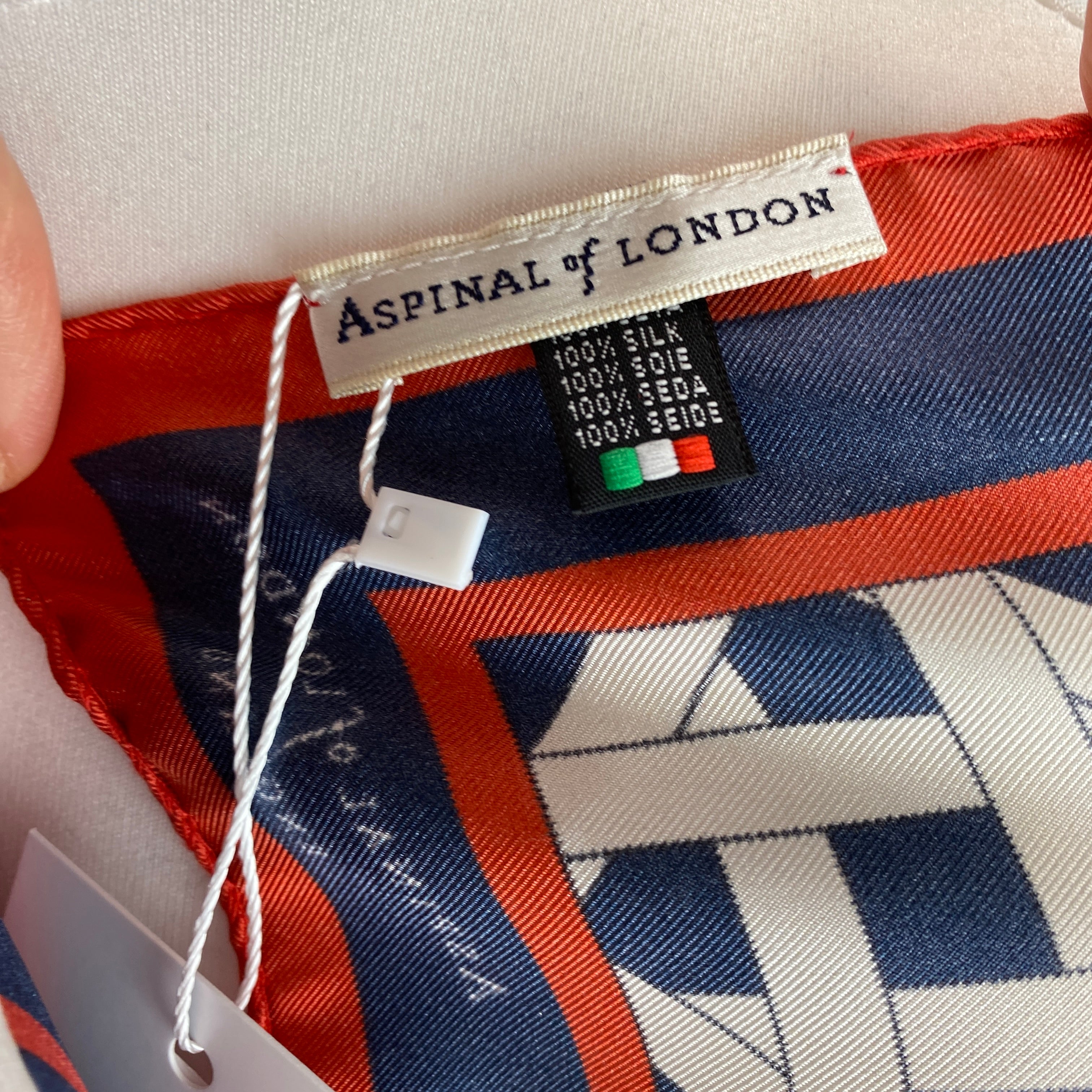 Aspinal of London £165 Navy Basketweave Silk Scarf