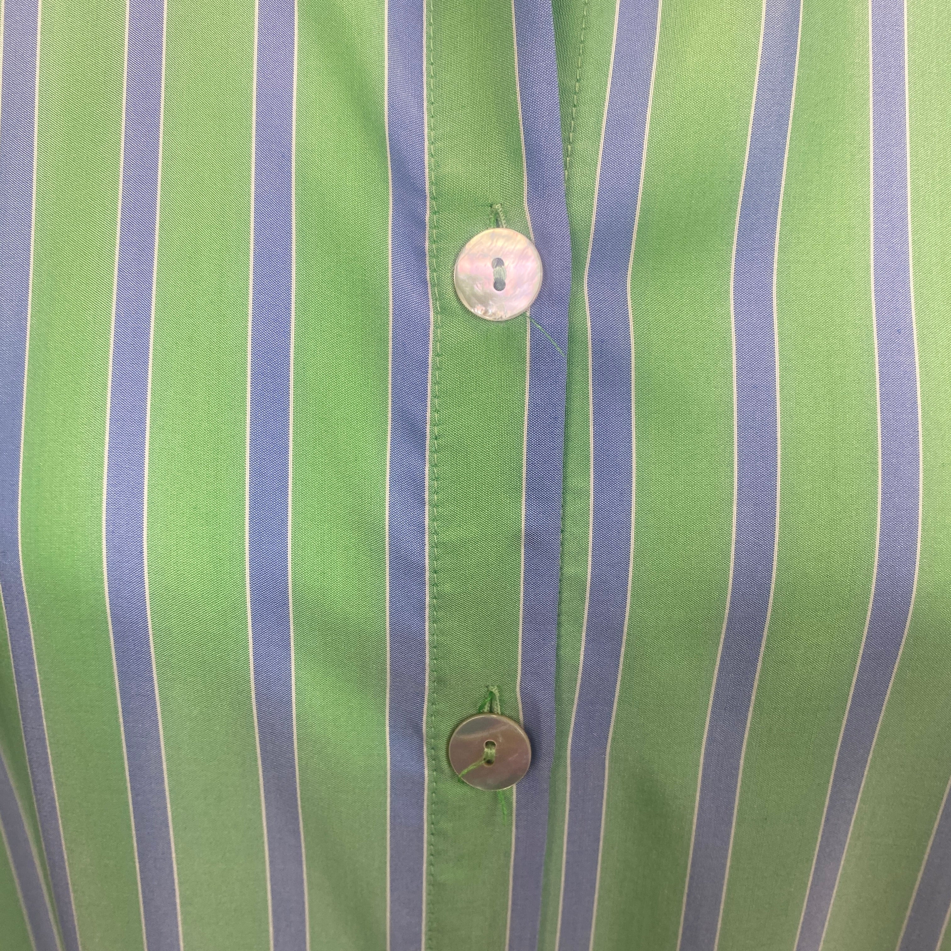 Thierry Colson £829 Lime & Blue Stripe Silk Alla Shirt Dress L