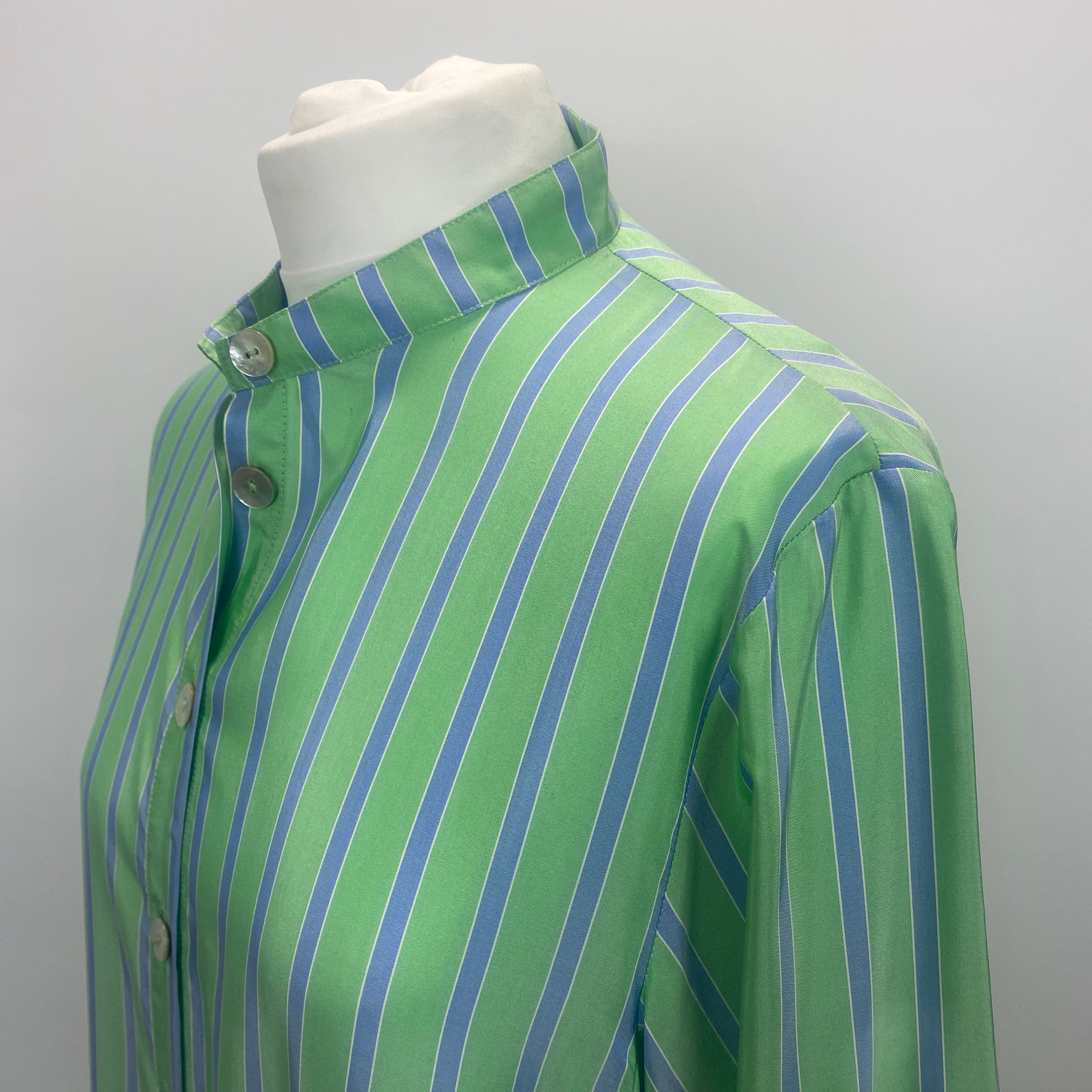 Thierry Colson £829 Lime & Blue Stripe Silk Alla Shirt Dress L