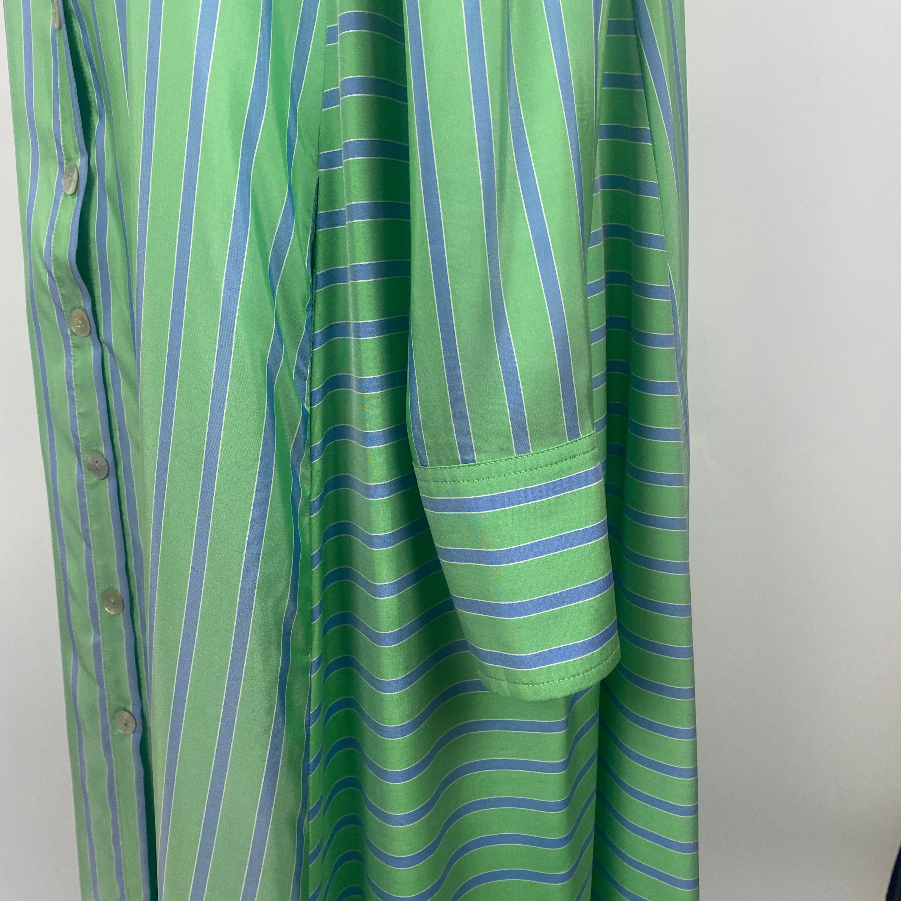 Thierry Colson £829 Lime & Blue Stripe Silk Alla Shirt Dress L