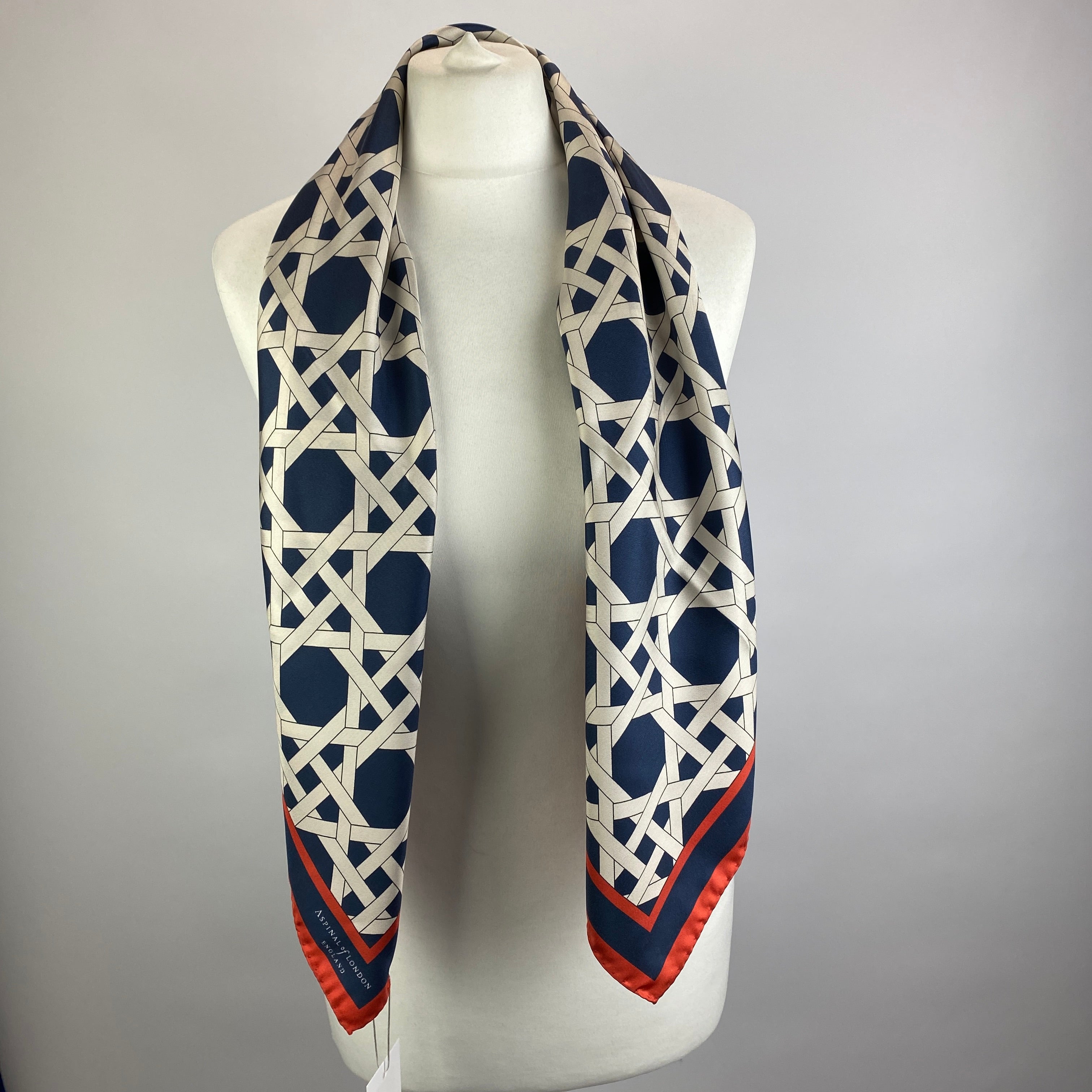 Aspinal of London £165 Navy Basketweave Silk Scarf