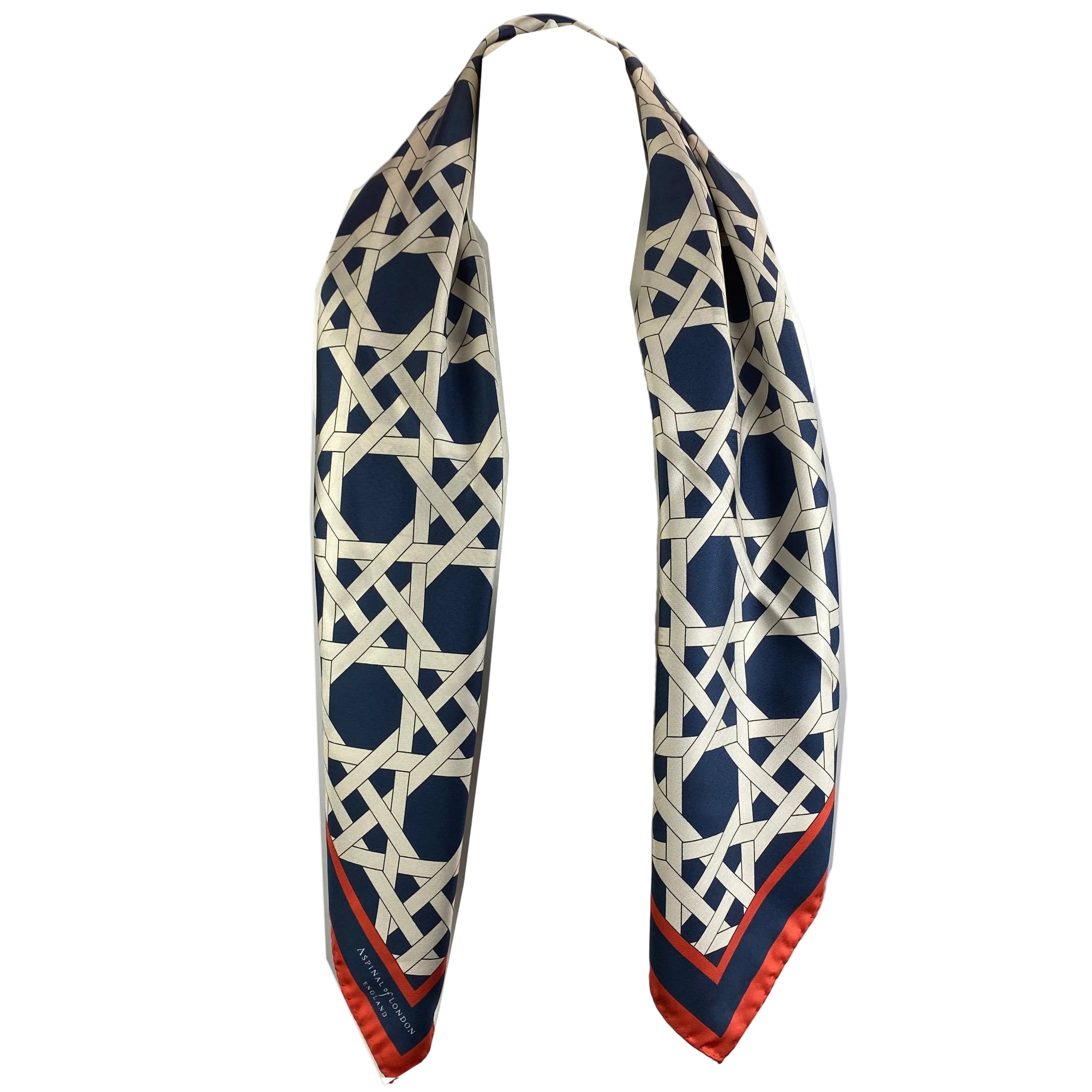 Aspinal of London £165 Navy Basketweave Silk Scarf