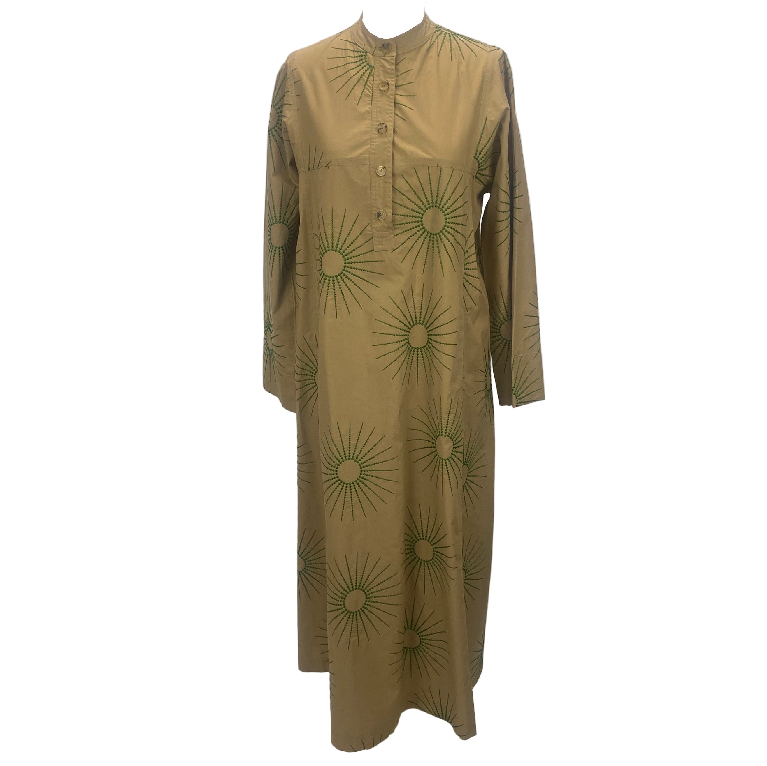 Dries Van Noten New Camel Cotton Embroidered Tunic Dress L/XL