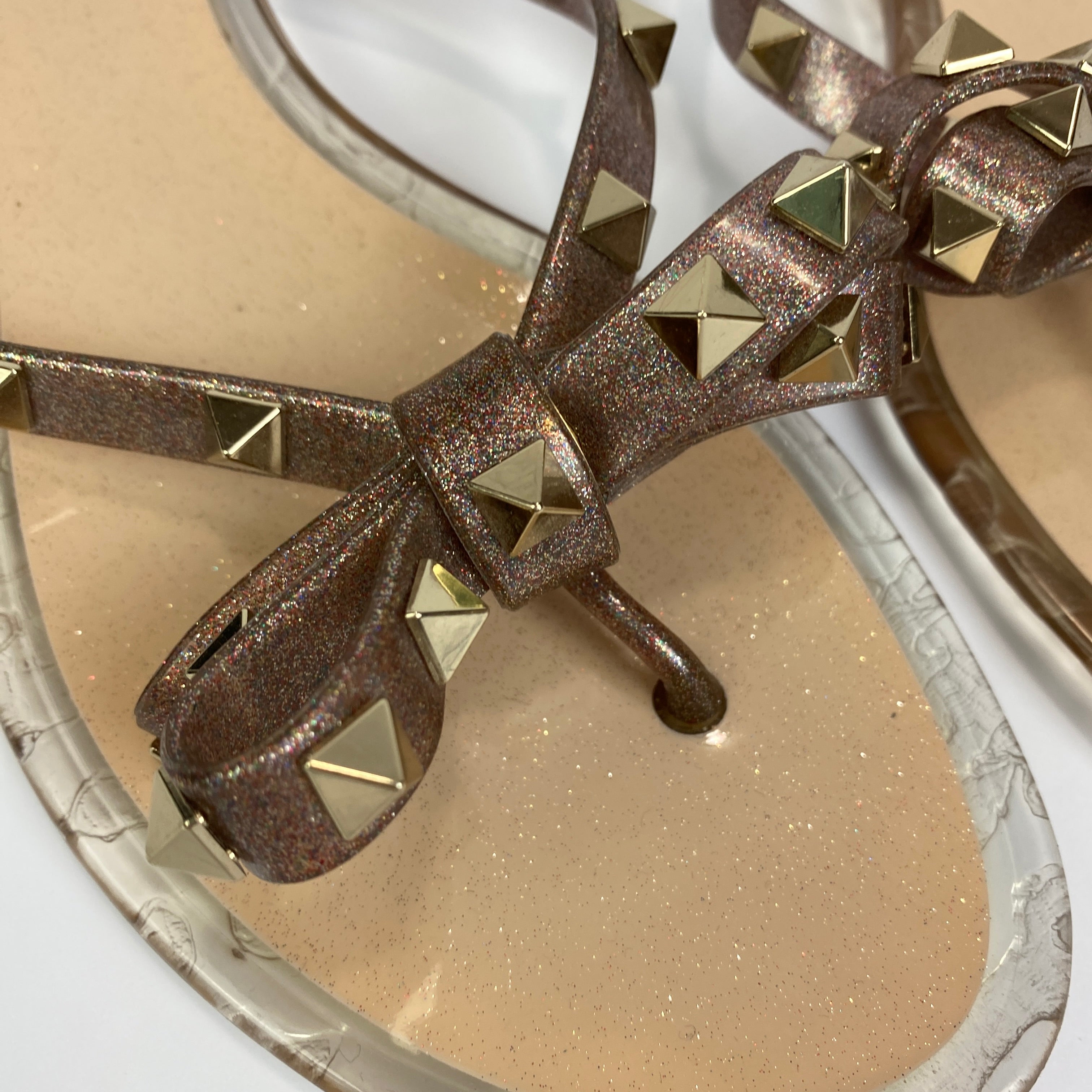 Valentino £390 Nude Glitter Rockstud Flipflop Sandals 39