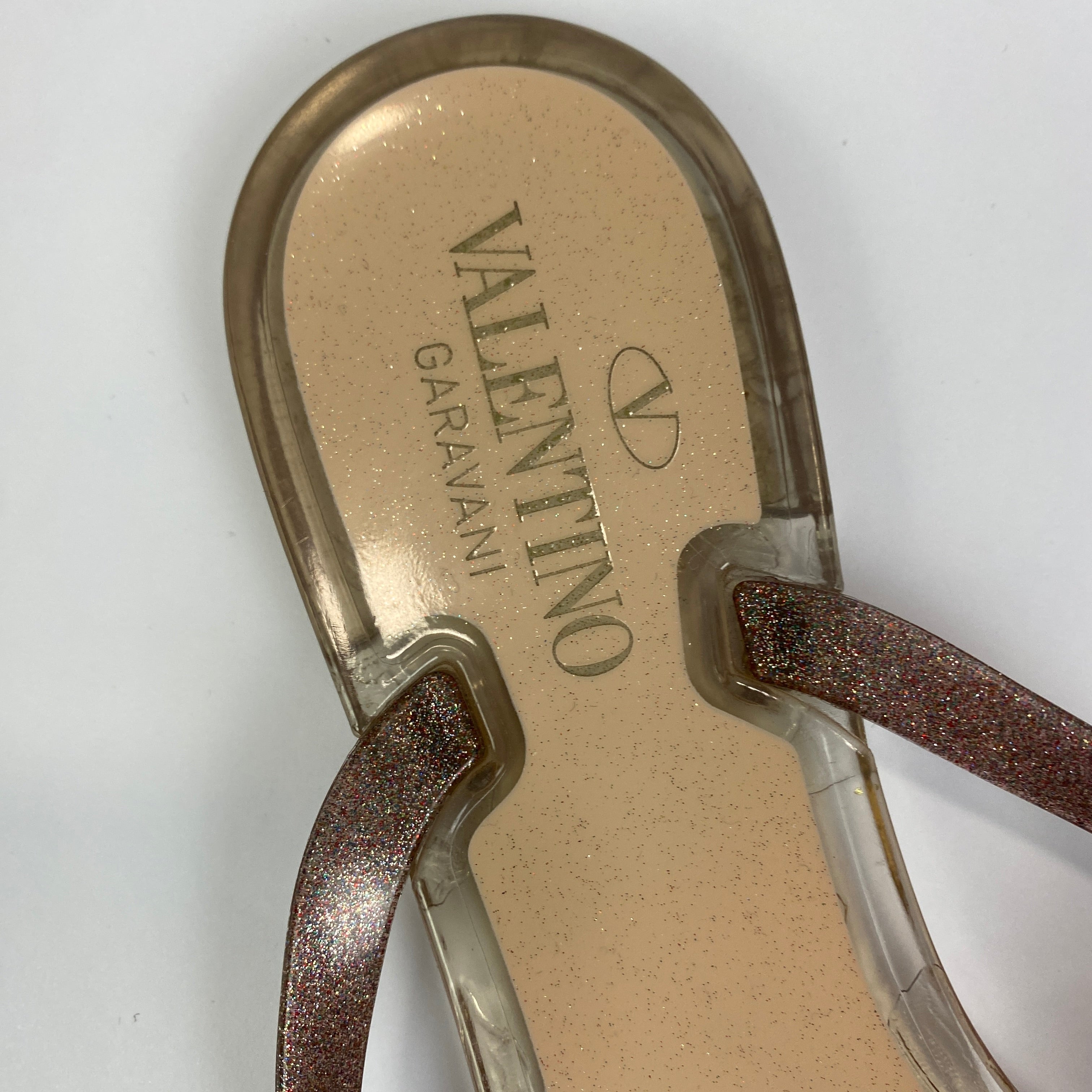 Valentino £390 Nude Glitter Rockstud Flipflop Sandals 39