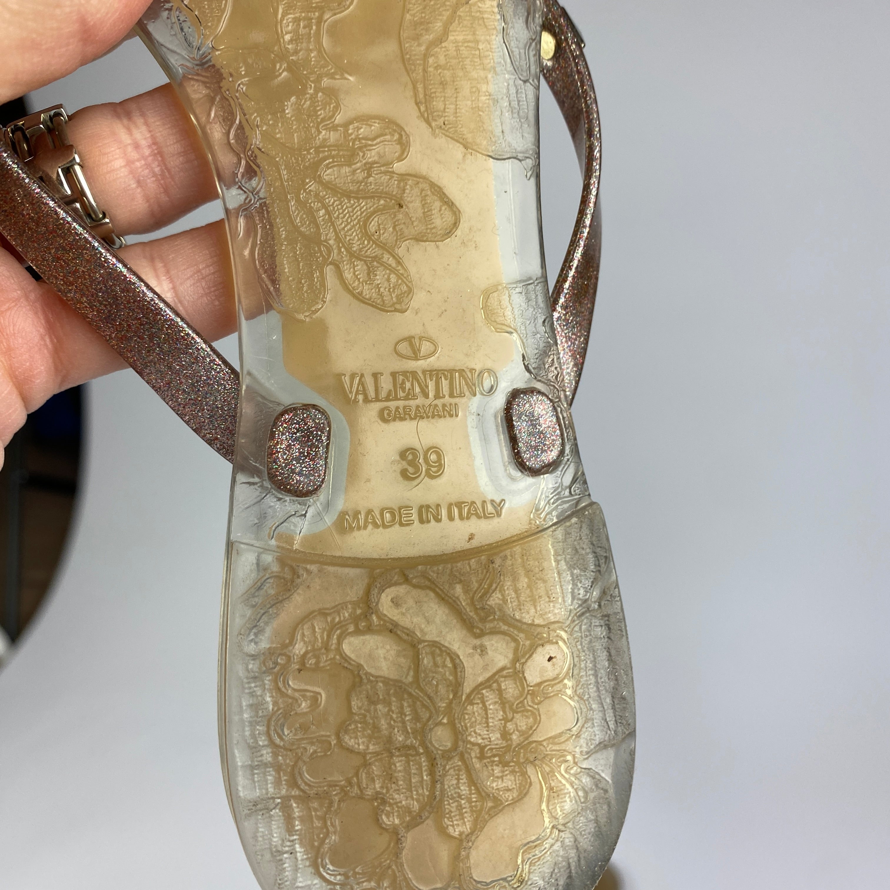 Valentino £390 Nude Glitter Rockstud Flipflop Sandals 39