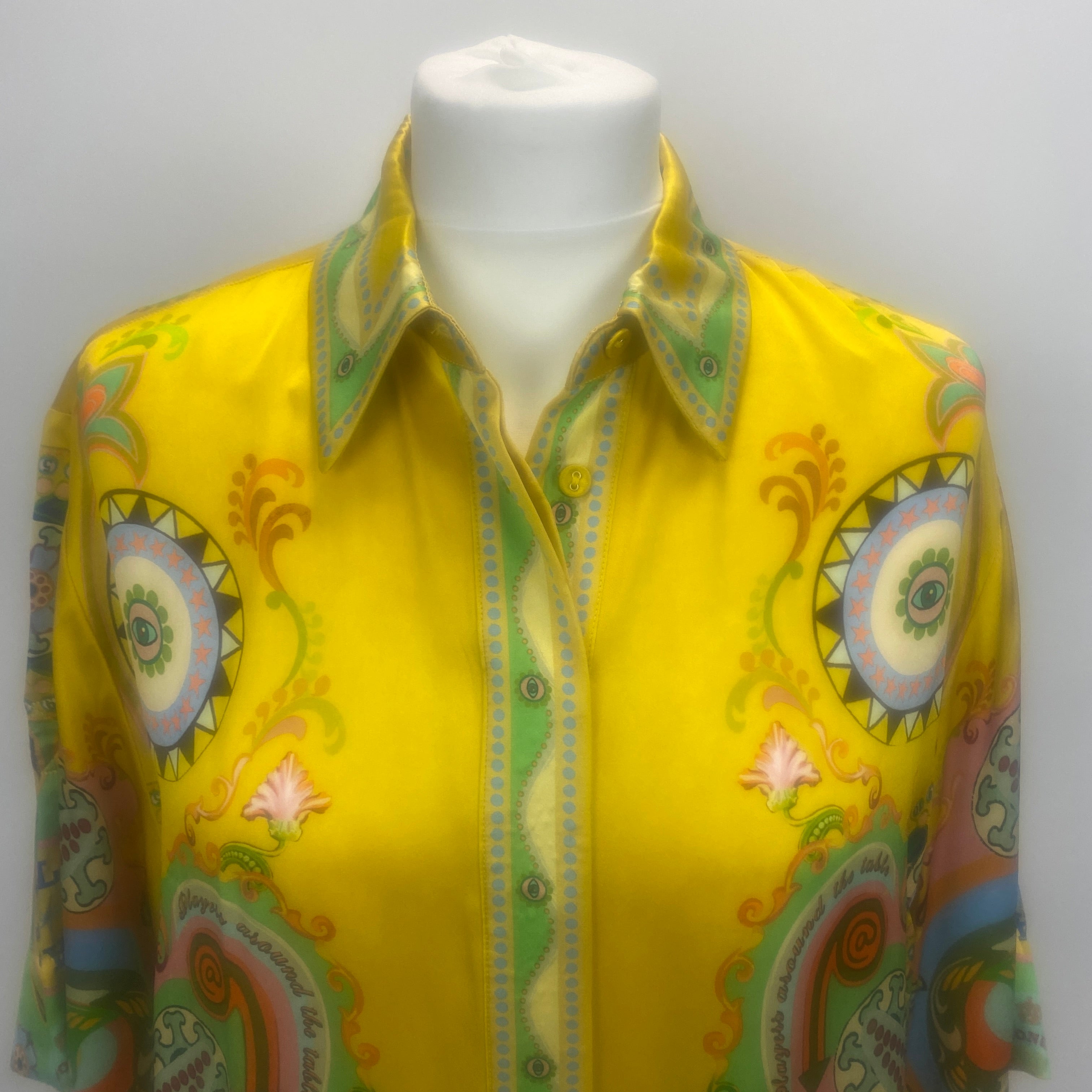 Alemais £525 Golden Yellow Pinball Print Silk Shirt XS/S
