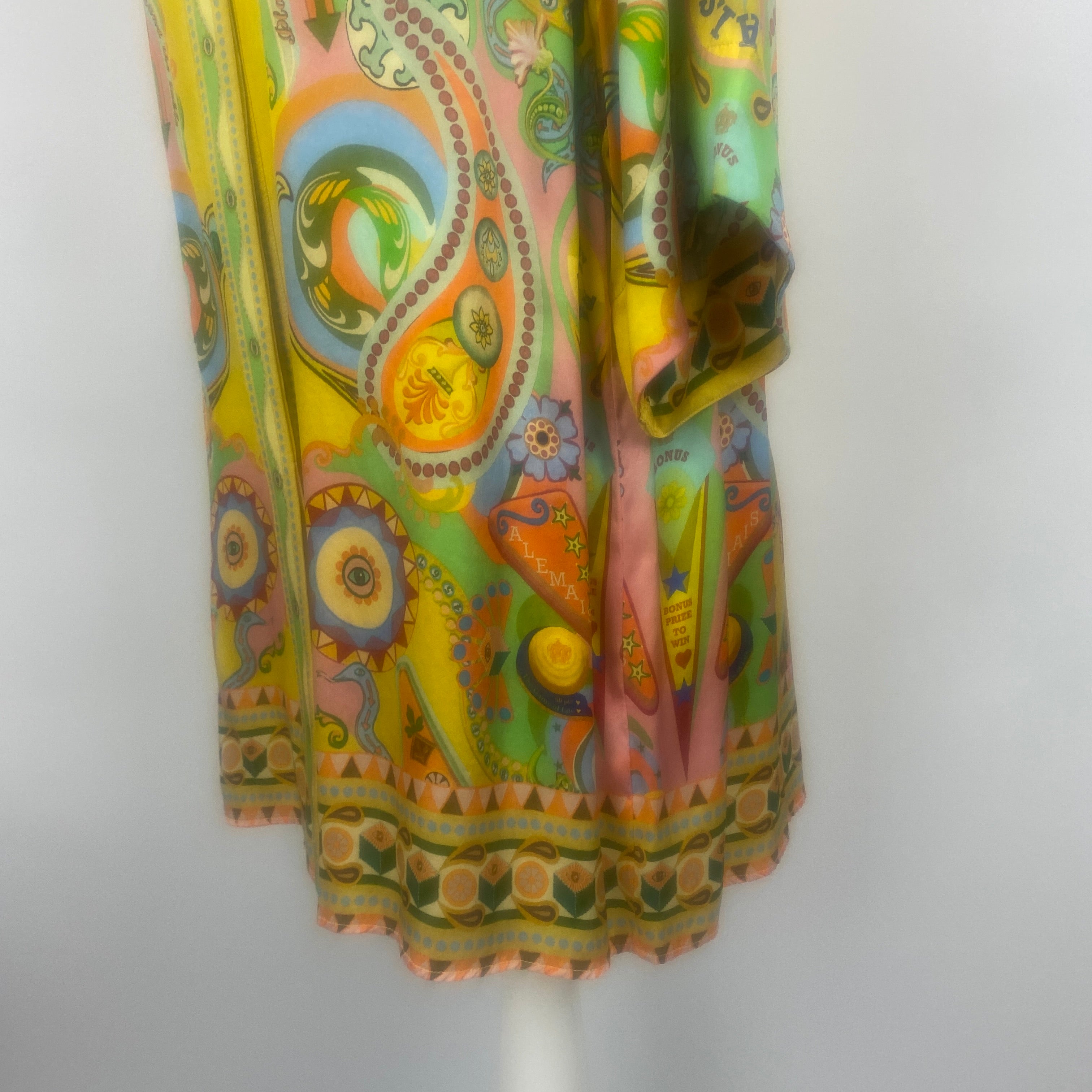 Alemais £525 Golden Yellow Pinball Print Silk Shirt XS/S