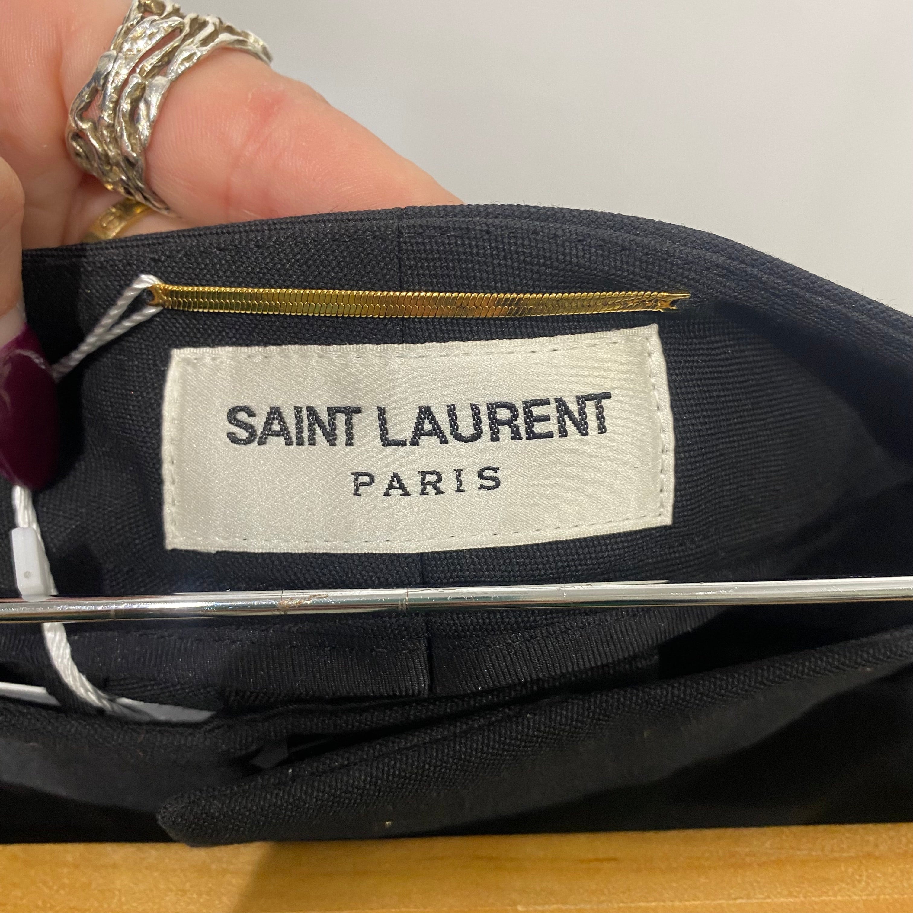 Saint Laurent New Black Wool Tapered Tuxedo Pants S