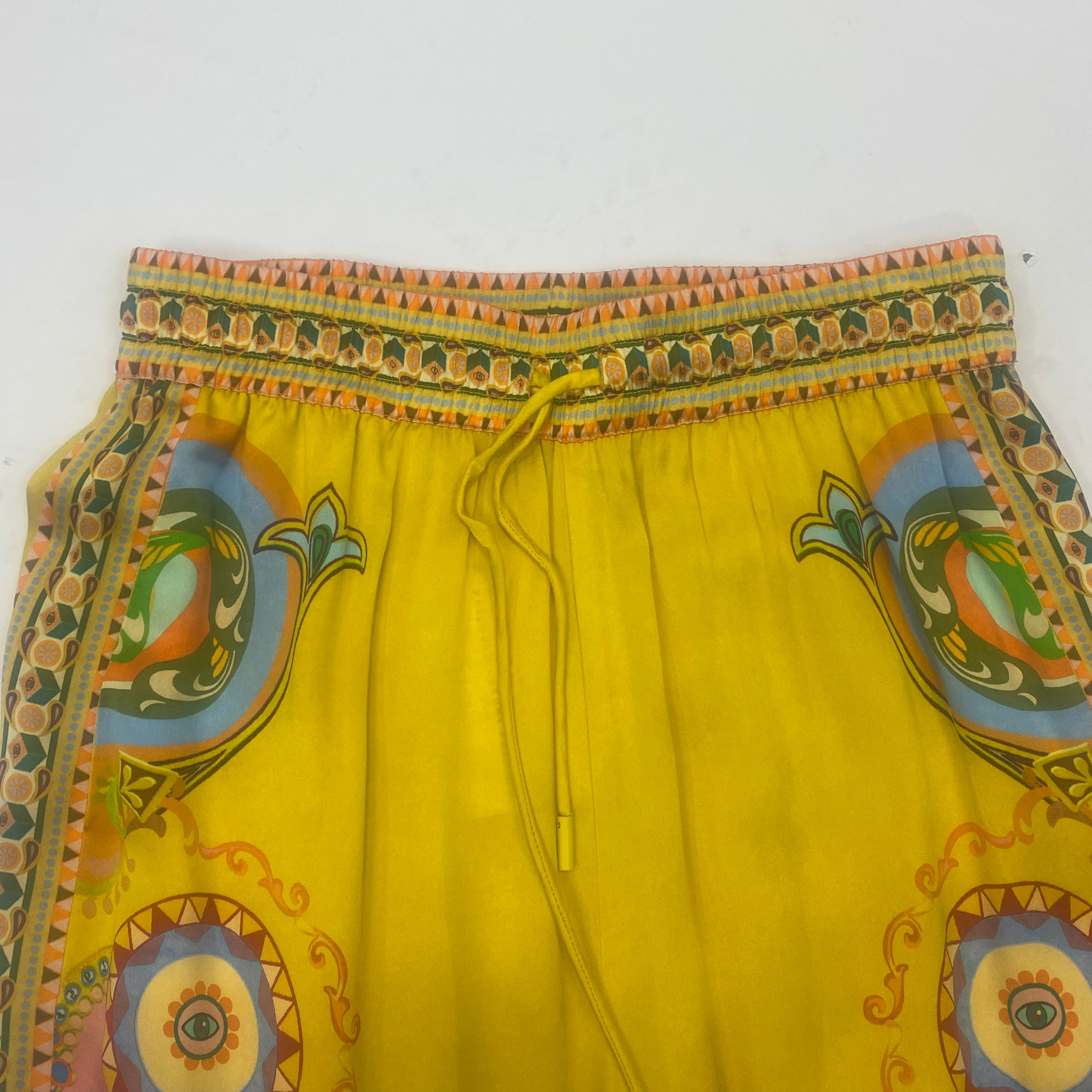 Alemais £875 Golden Yellow Pinball Print Silk Pants XS