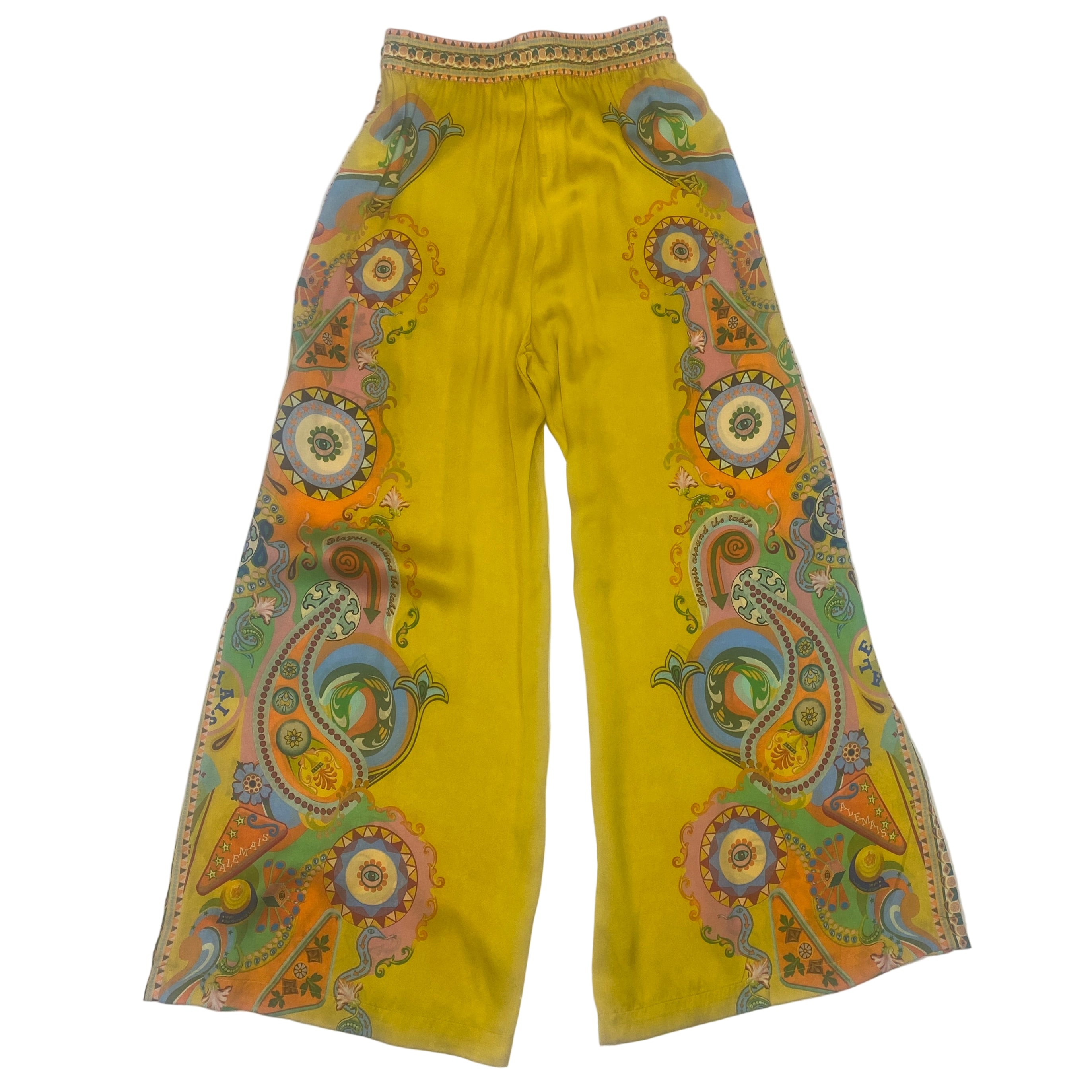 Alemais £875 Golden Yellow Pinball Print Silk Pants XS