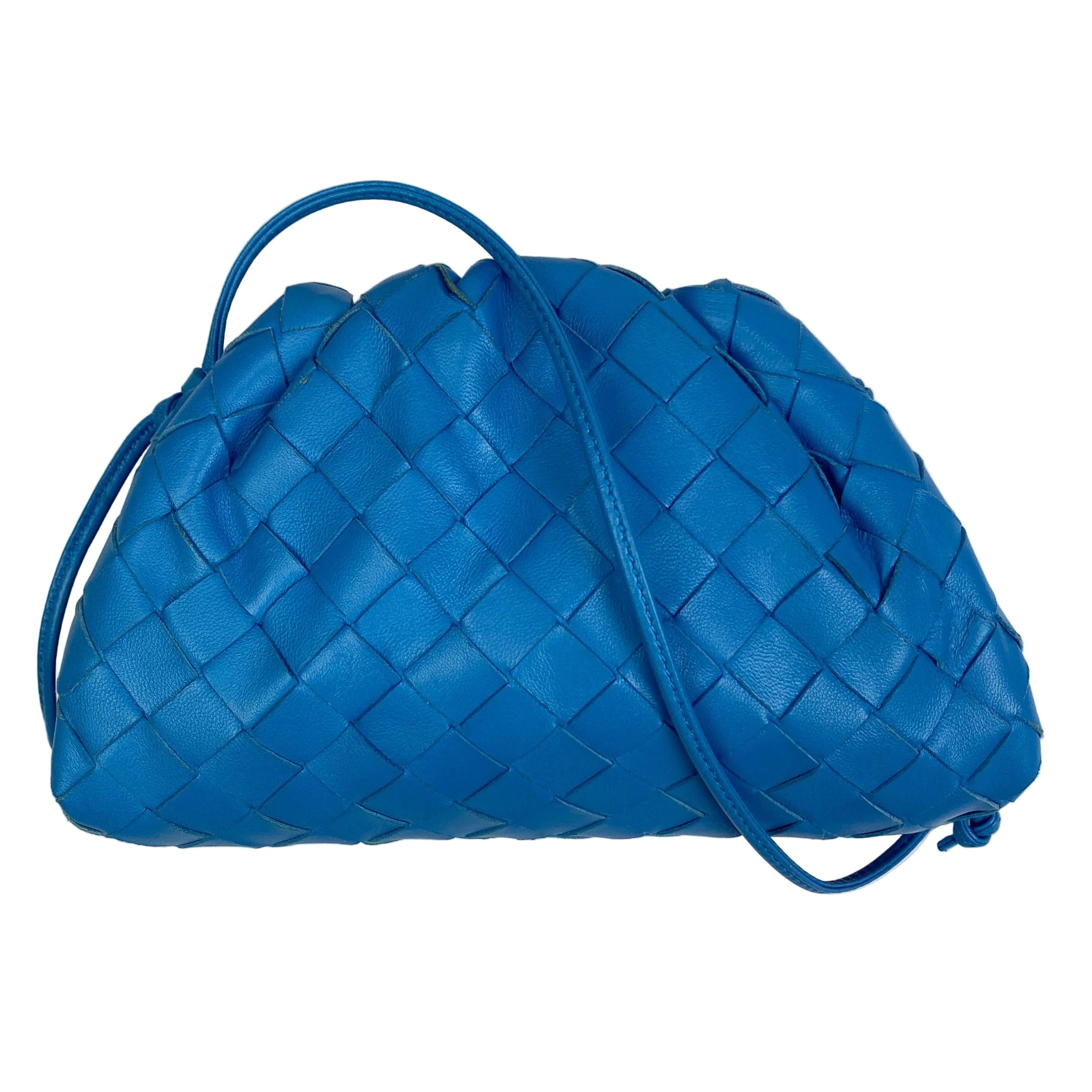 Bottega Veneta The Mini Blue Intrecciato Pouch Bag
