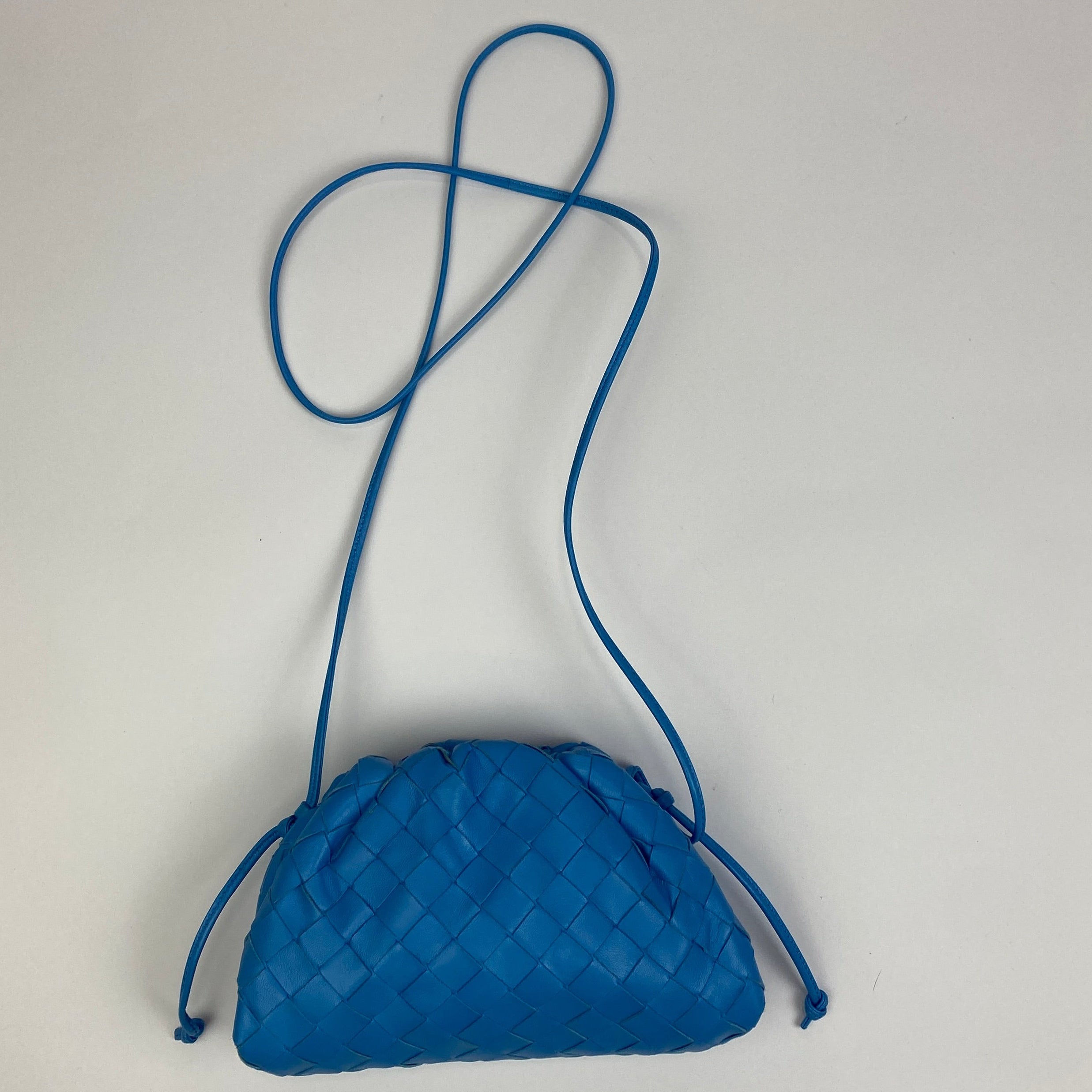 Bottega Veneta The Mini Blue Intrecciato Pouch Bag