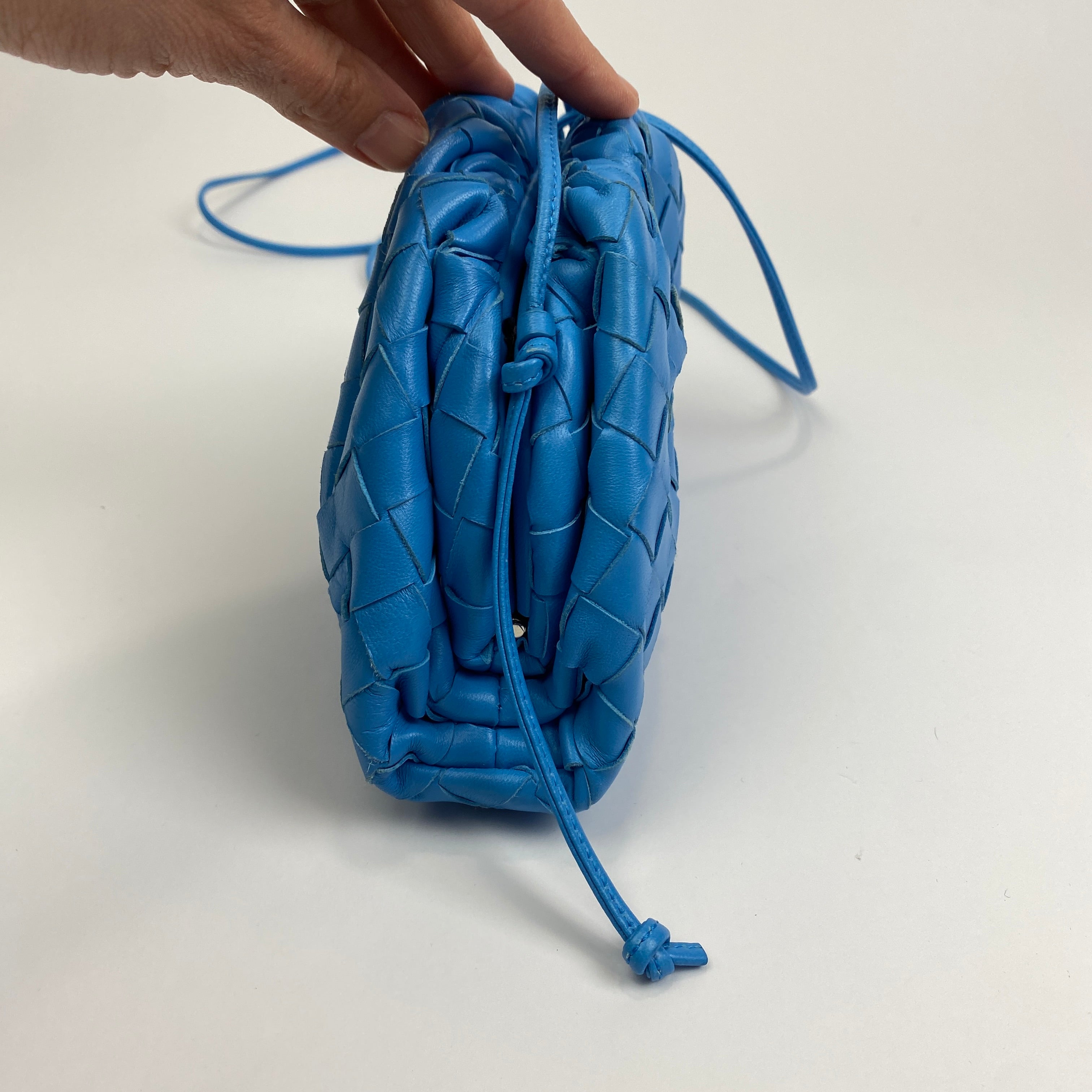 Bottega Veneta The Mini Blue Intrecciato Pouch Bag