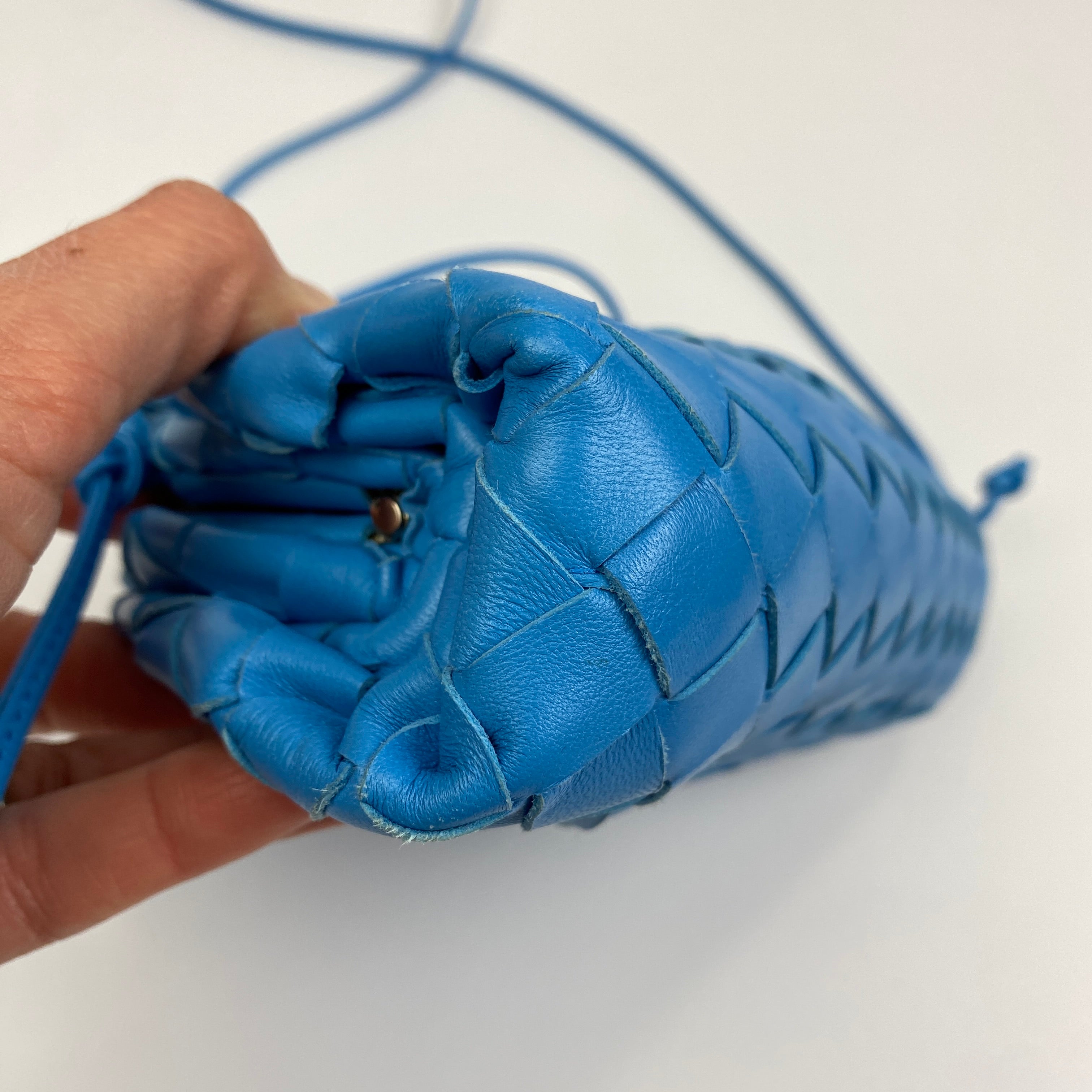 Bottega Veneta The Mini Blue Intrecciato Pouch Bag
