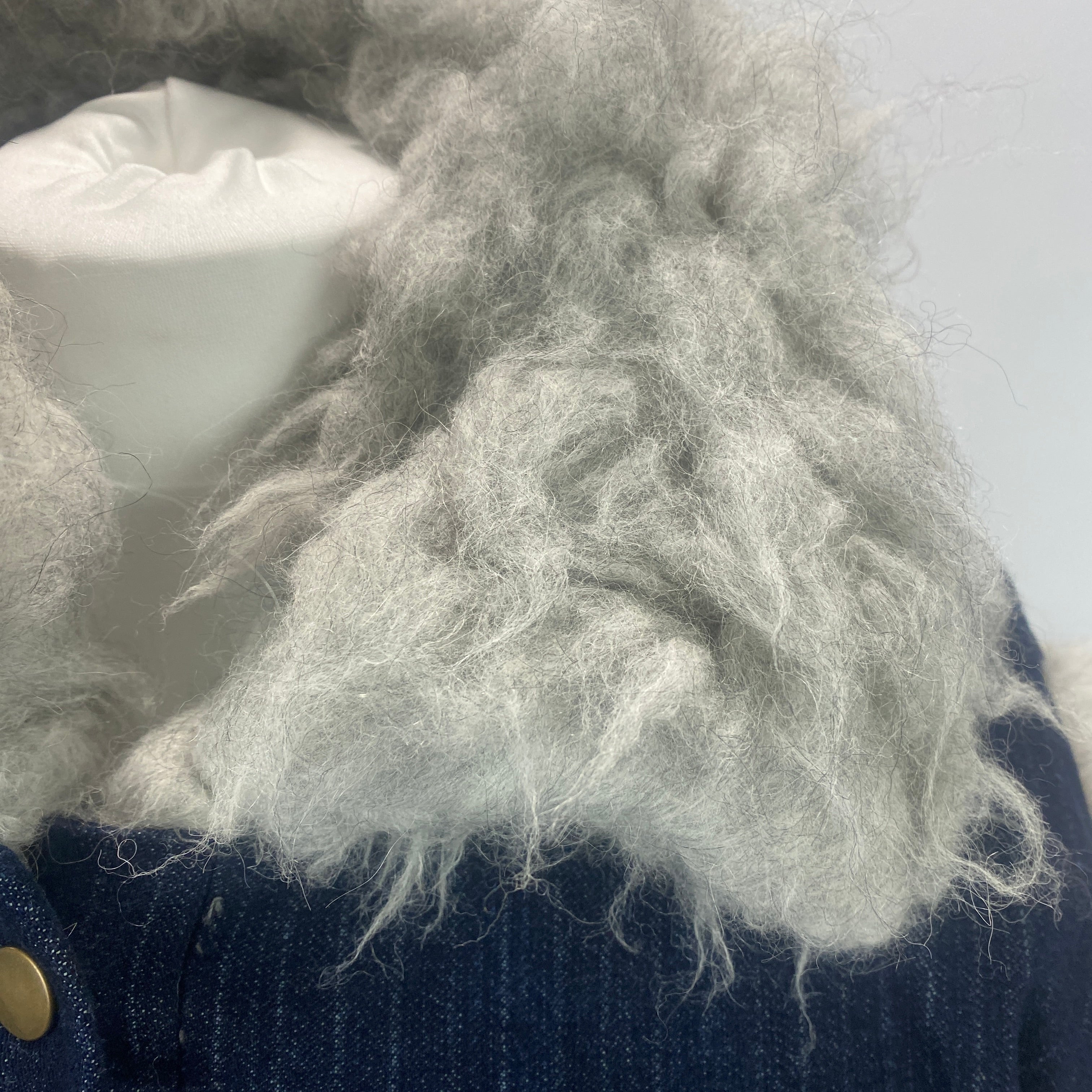 Gunda Hafner Grey Shaggy Wool & Blue Pinstripe Jacket M/L