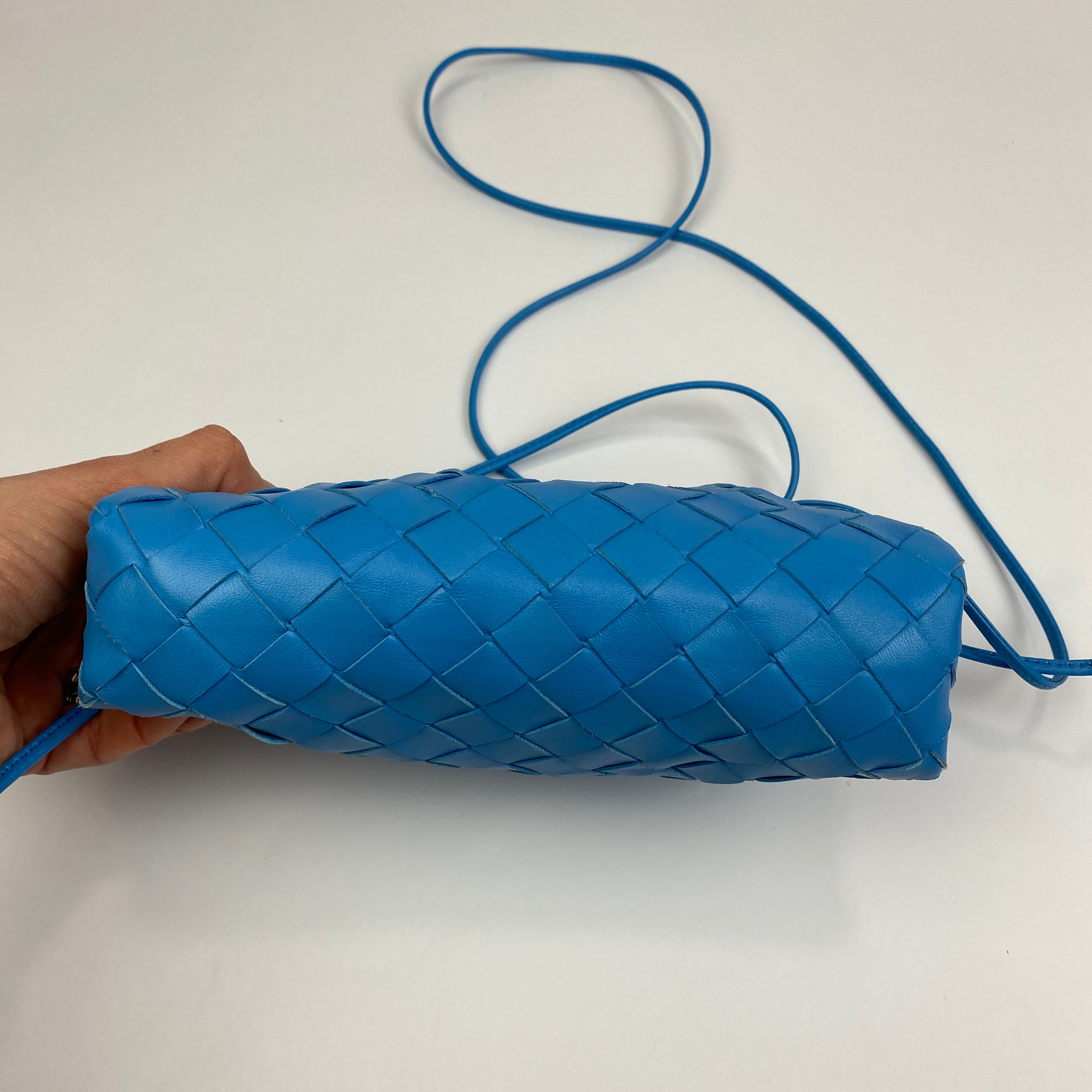 Bottega Veneta The Mini Blue Intrecciato Pouch Bag