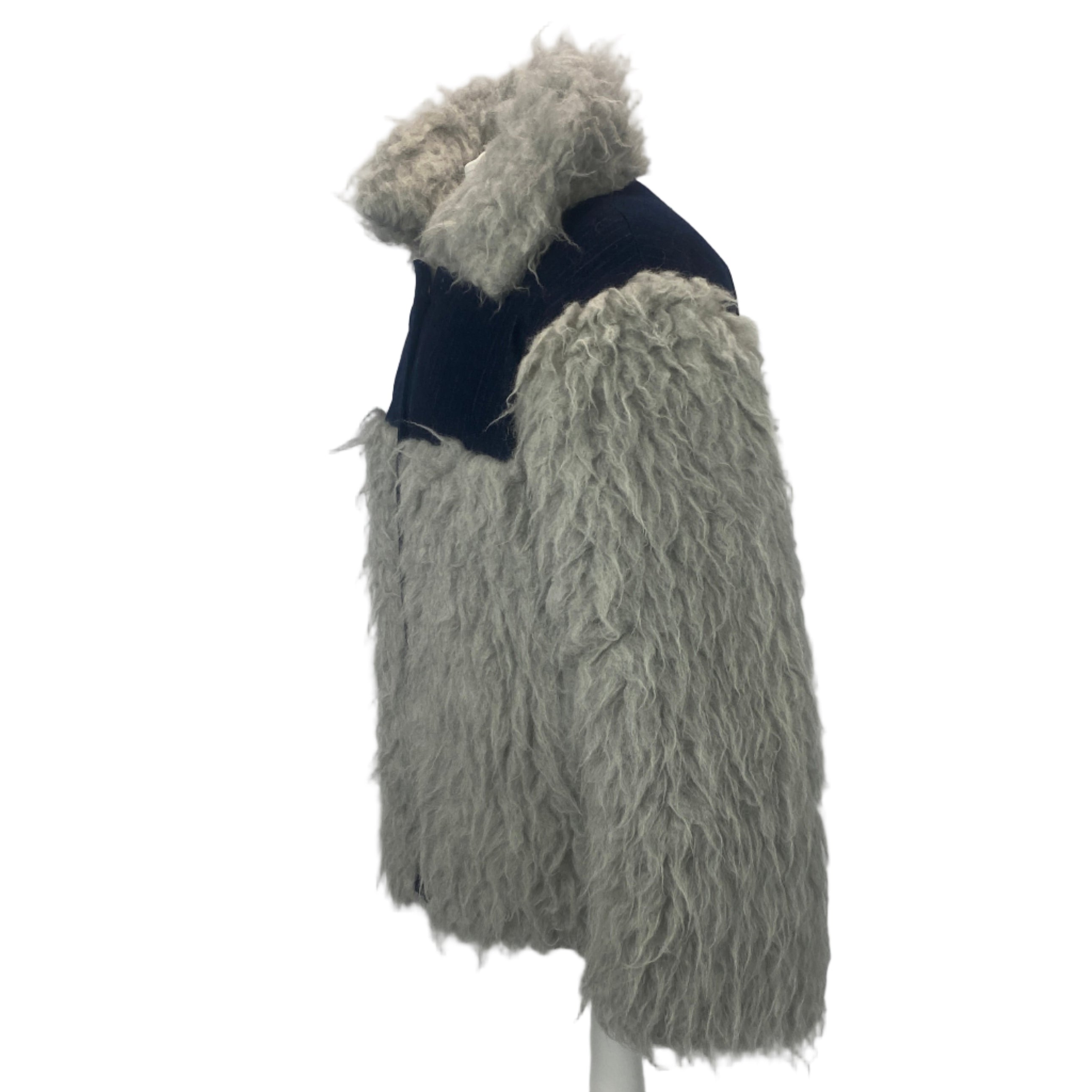 Gunda Hafner Grey Shaggy Wool & Blue Pinstripe Jacket M/L