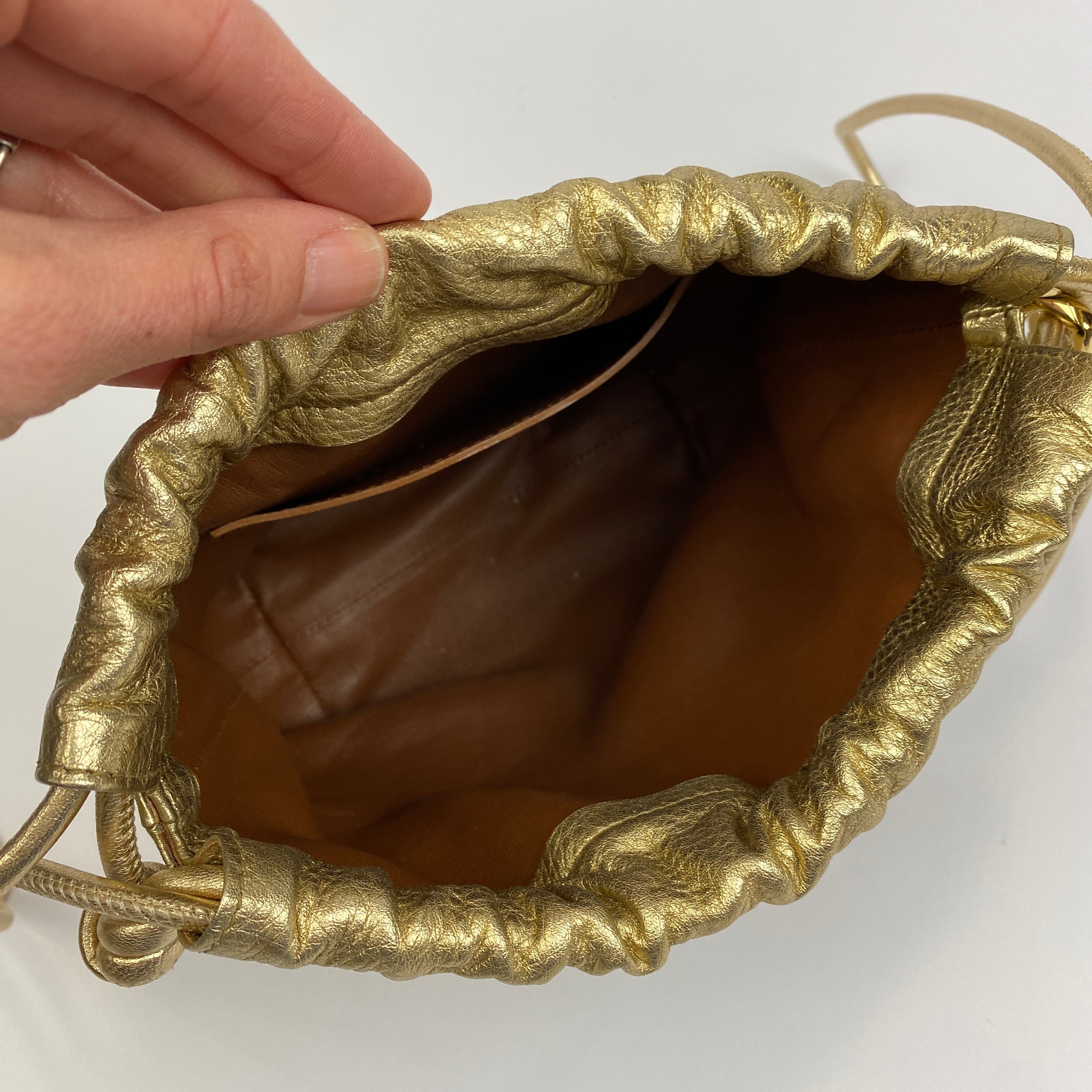 Valentino Vlogo Gold Pouf Bucket Bag